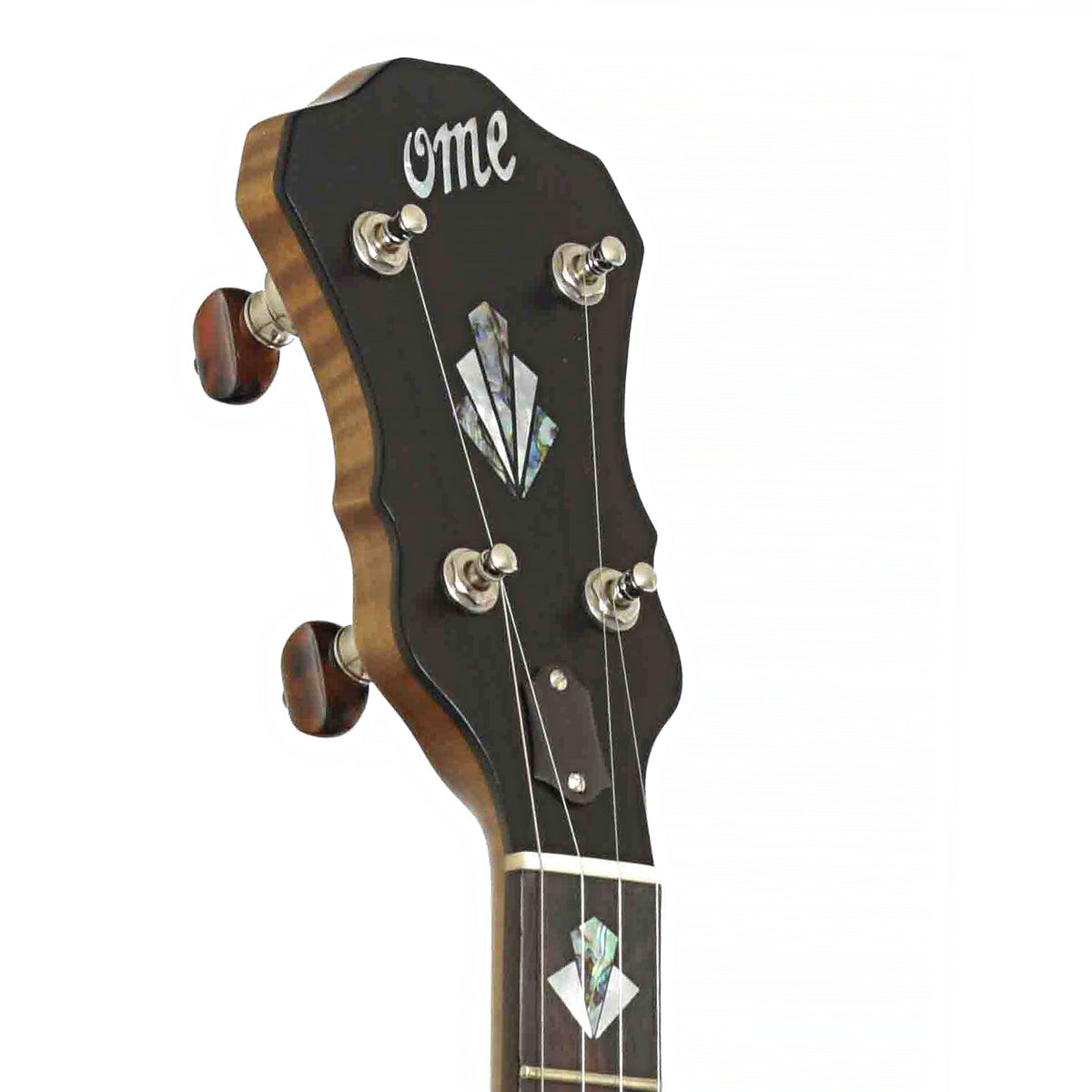 Front Headstock of Ome Vintage Ikon Resonator Banjo & Case