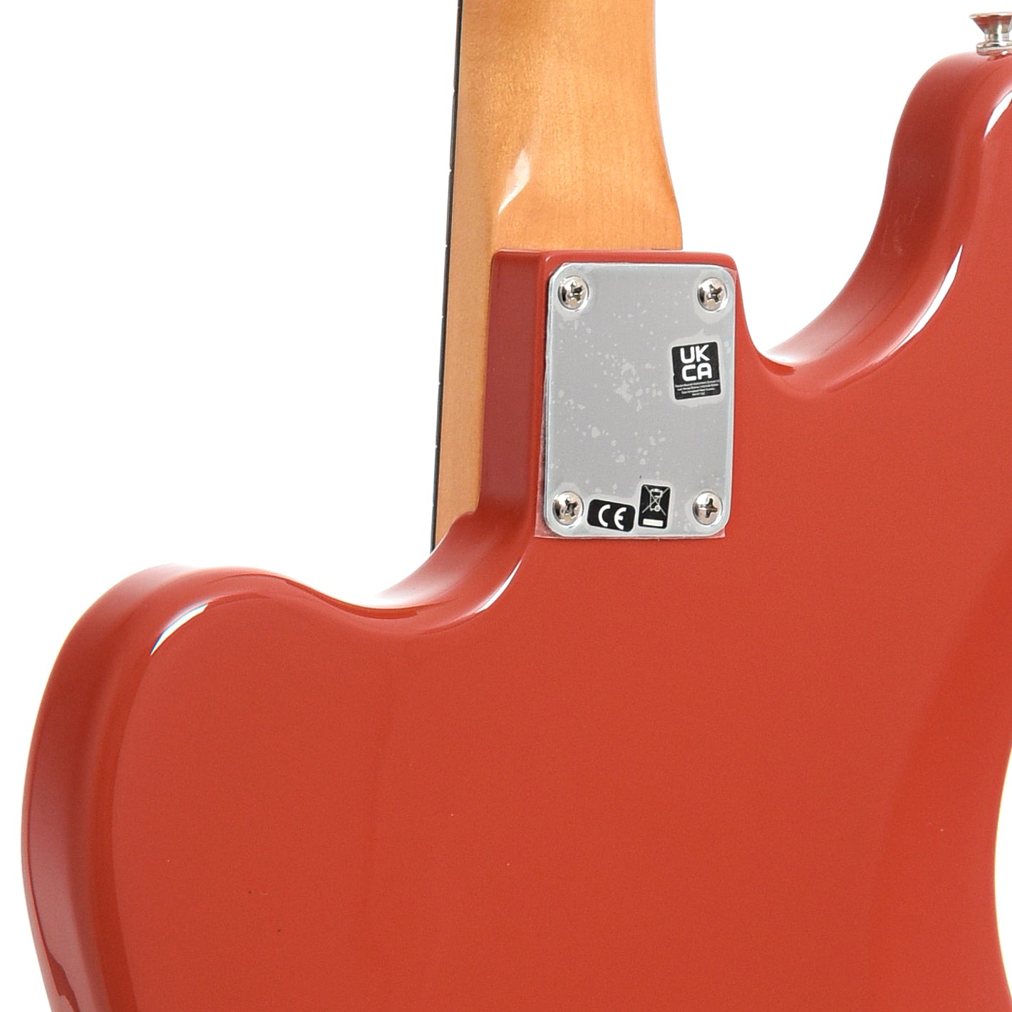 Neckjoint of Fender Vintera II '60s Bass VI, Fiesta Red