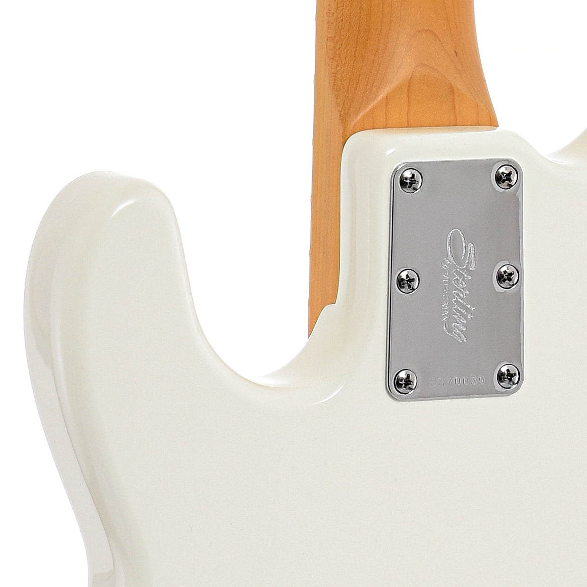 Neck joint of Sterling by Music Man RAY24CA 4-String Bass, Olympic White