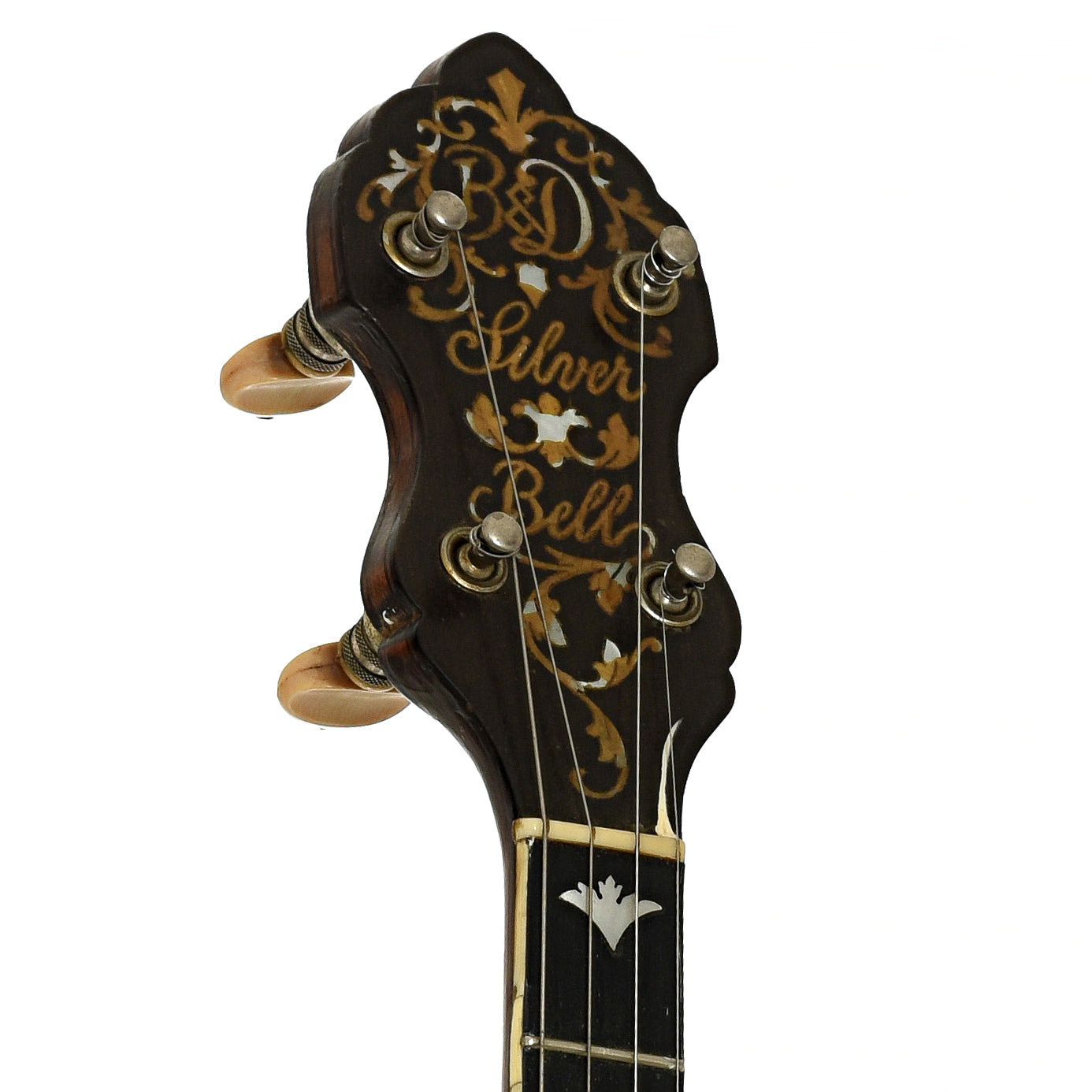 Headstock of Bacon & Day Silver Bell No.1 Tenor Banjo 