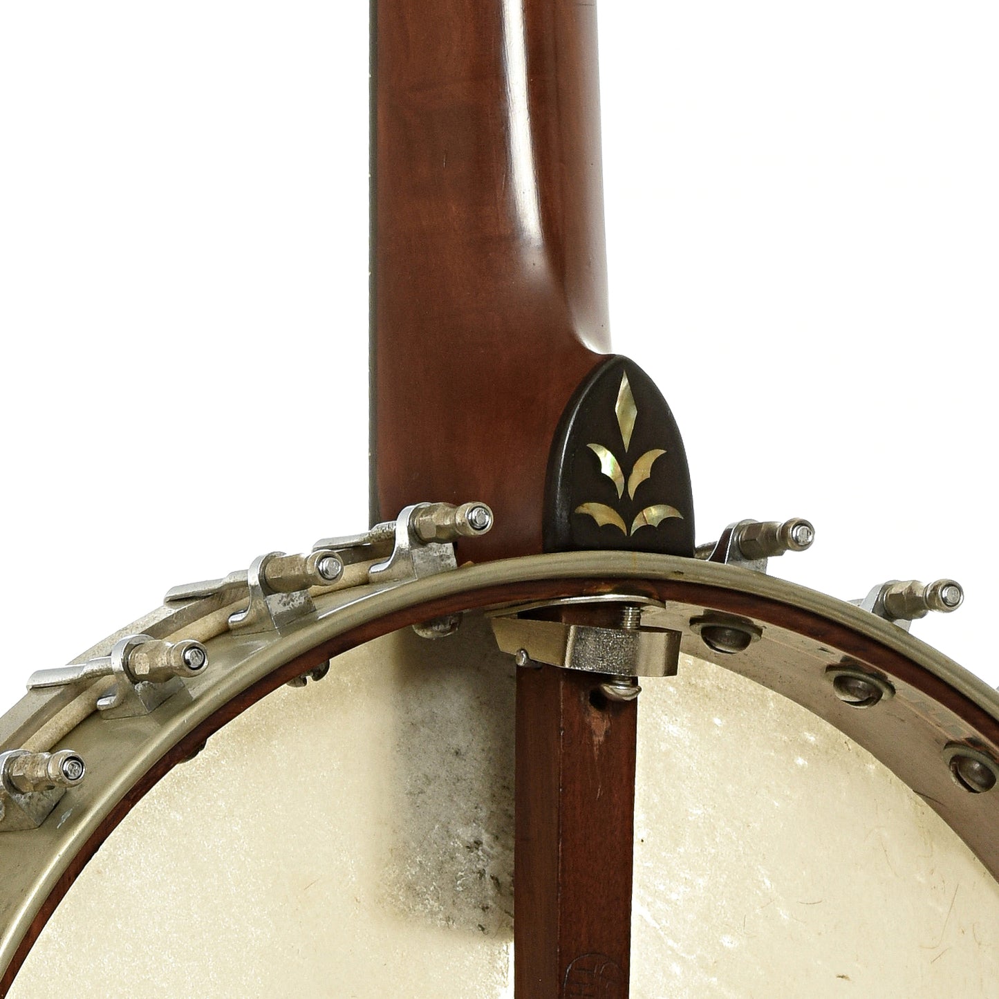 Neck joint of L.B. Gatcomb The Monarch Open Back Banjo