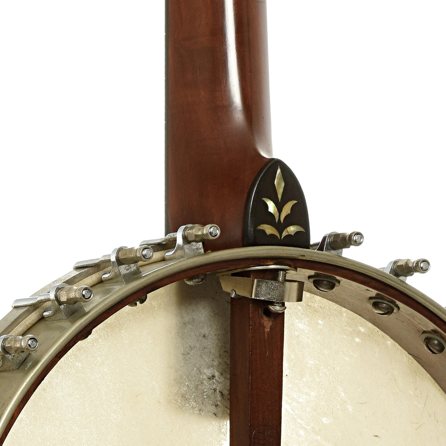 Neck joint of L.B. Gatcomb The Monarch Open Back Banjo