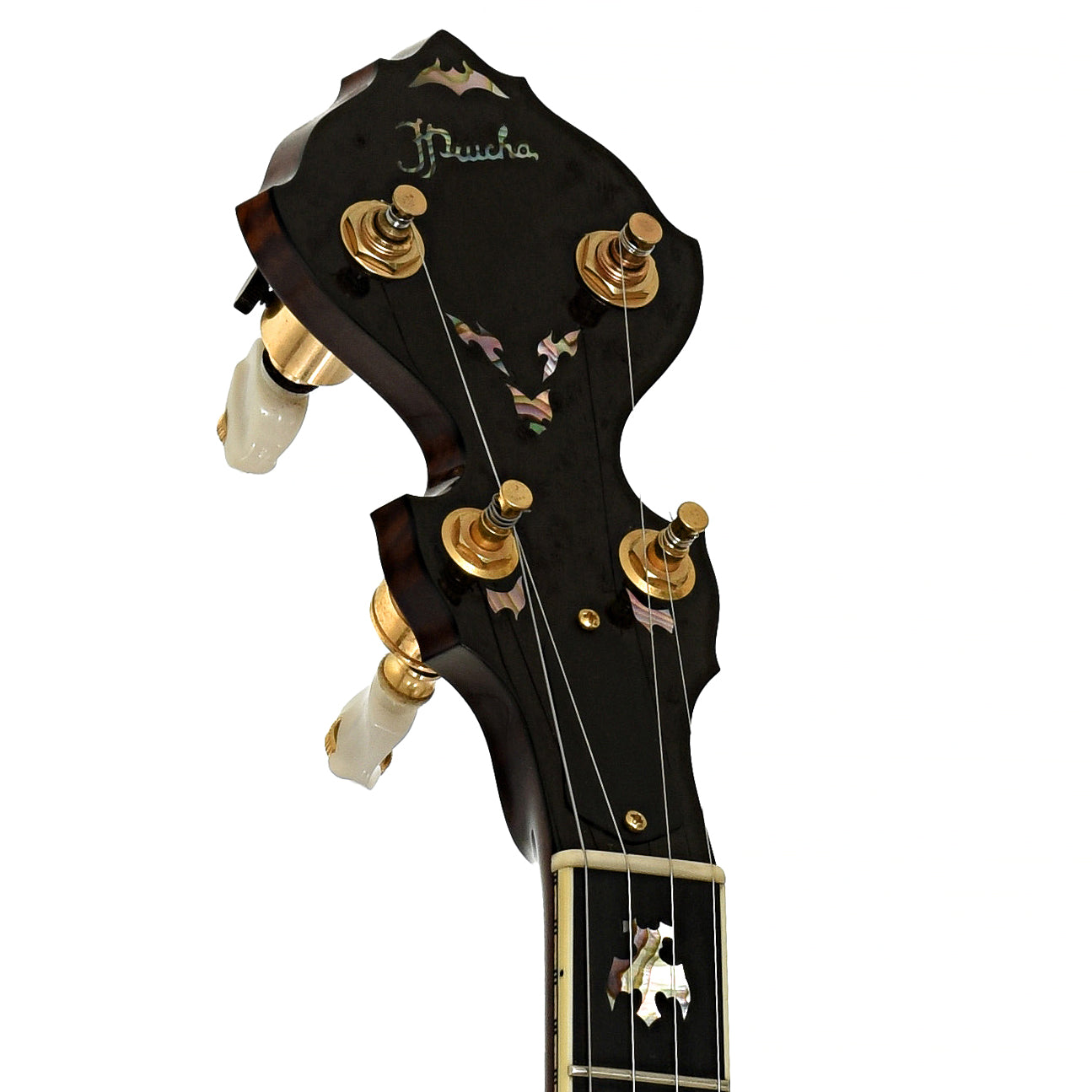 Headstock of Prucha Bat Custom Resonator Banjo