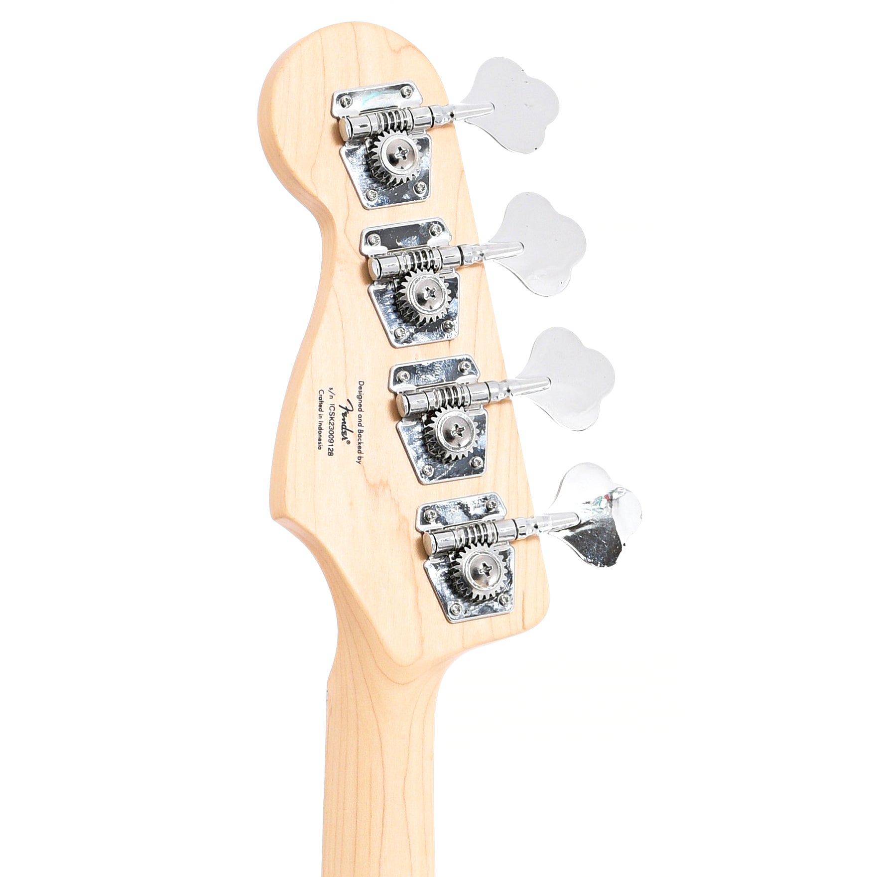 Back headstock of Squier Affinity Jazz Bass