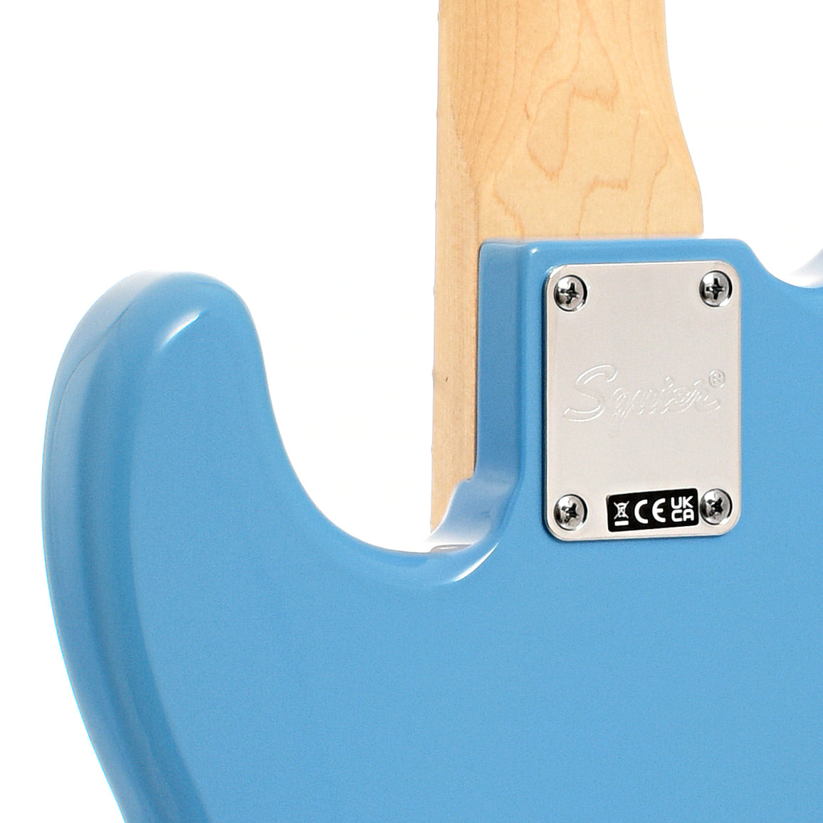 Neck joint of Squier Sonic Precision Bass, California Blue