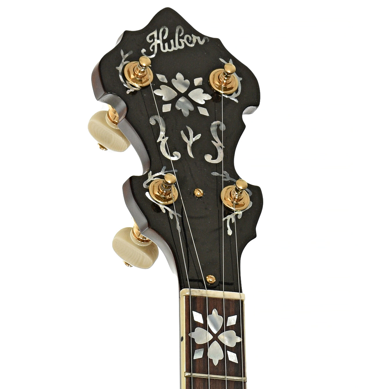 Headstock of Huber VRB-G Trutone Resonator Banjo 