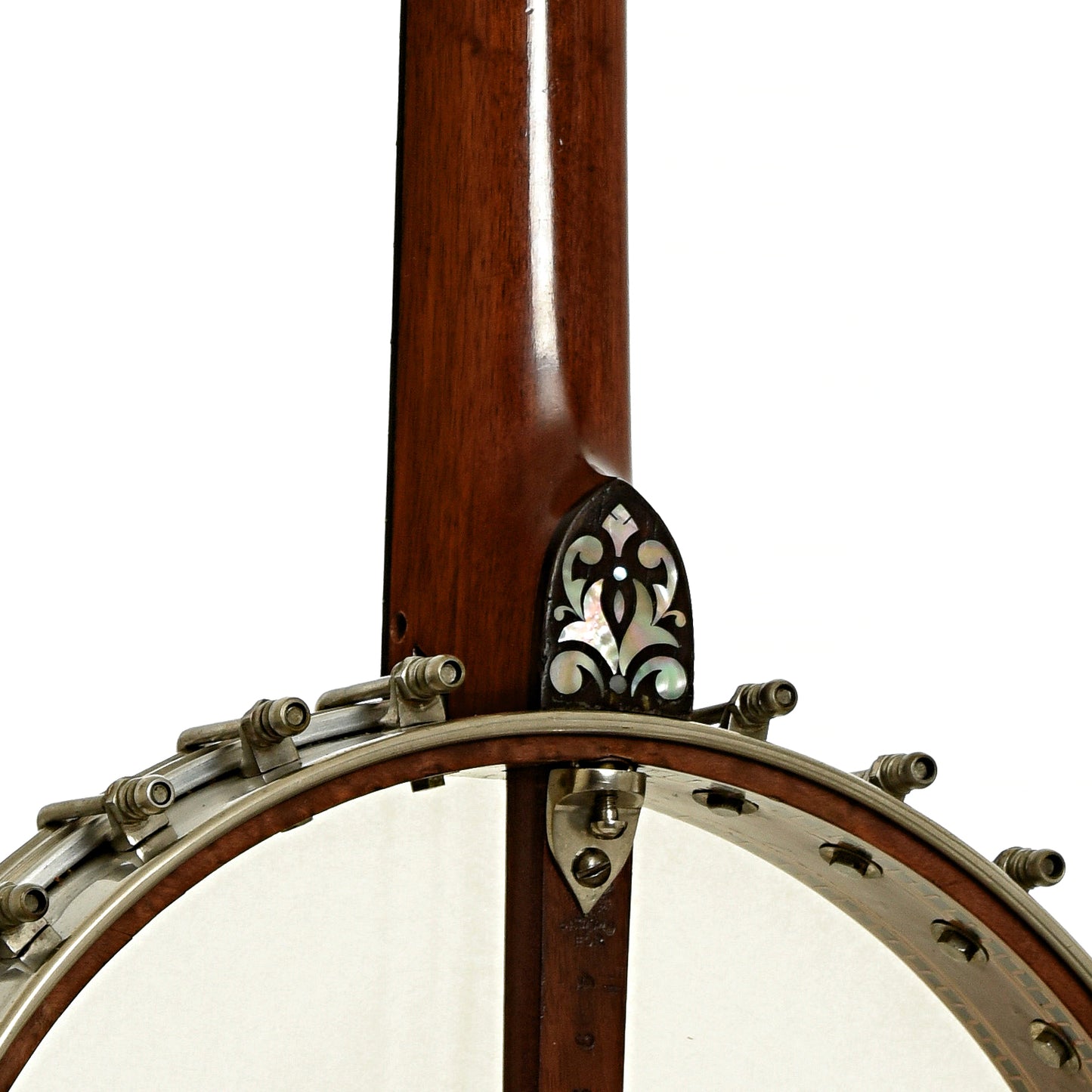Neck joint of L.B. Gatcomb Standard 50 Open Back Banjo