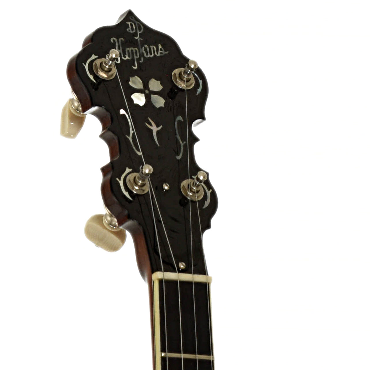Headstock of DP Hopkins Janice Martin Resonator Banjo