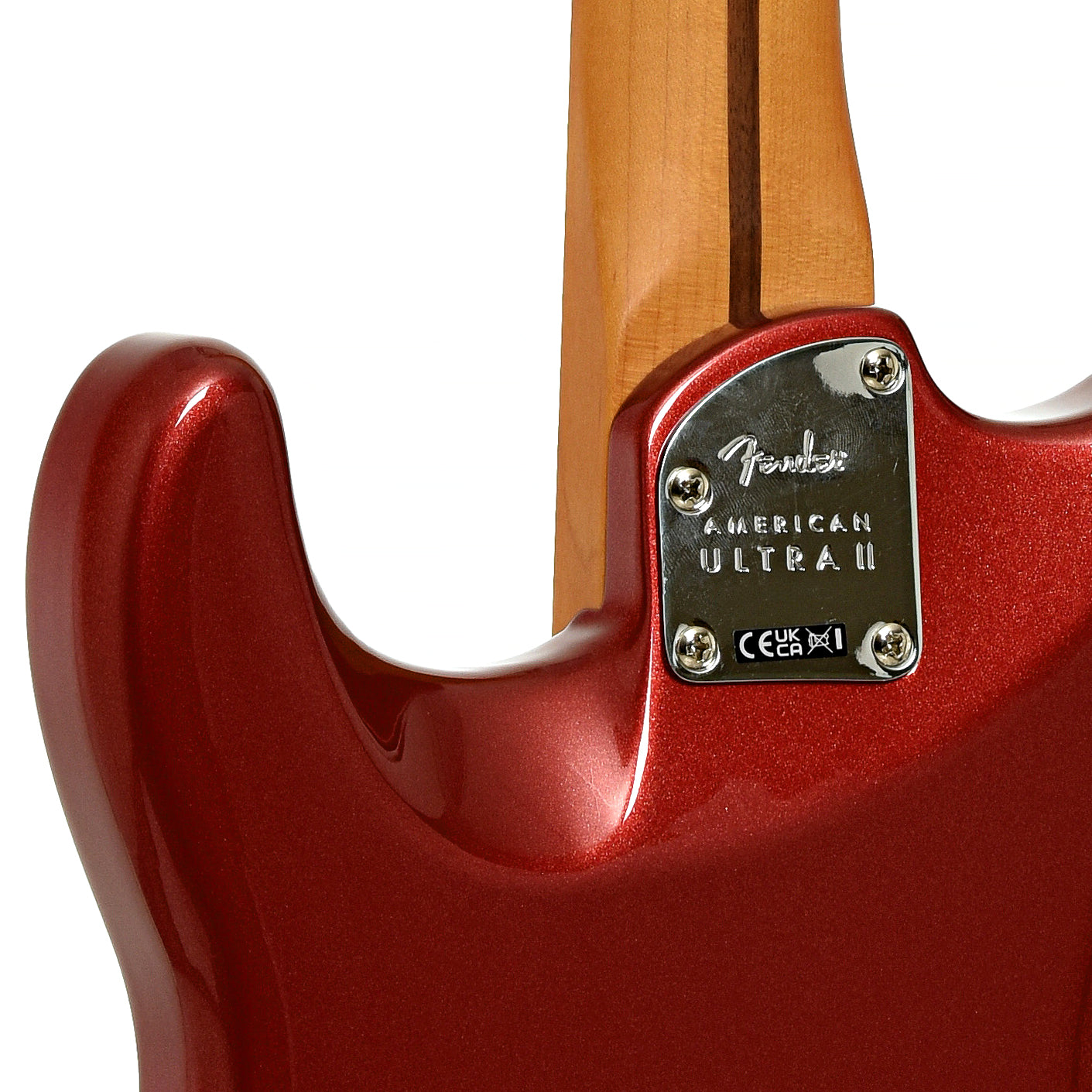 Neck joint of Fender American Ultra II Stratocaster Electric Guitar & Case, Sinister Red