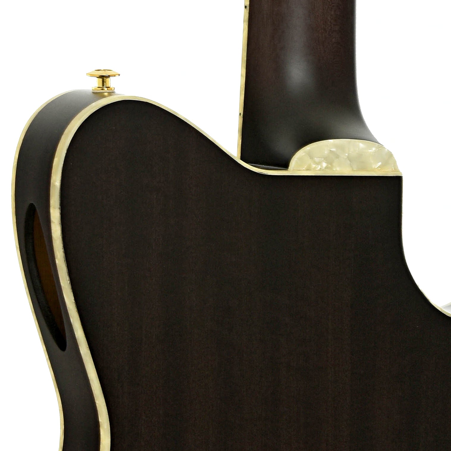 Neck joint of Ibanez TOD10NL Tim Henson Signature Acoustic-Electric Nylon String Guitar - Left Handed, Transparent Black Flat
