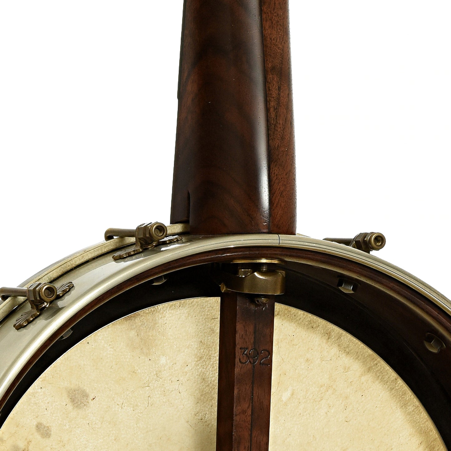 Neck joint of Brooks Masten Silverspun Custom Walnut 12" Openback Banjo