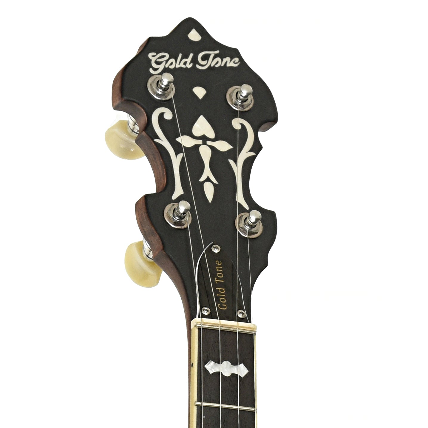 Headstock of Gold Tone RB-15RF Orange Blossom Resonator Banjo