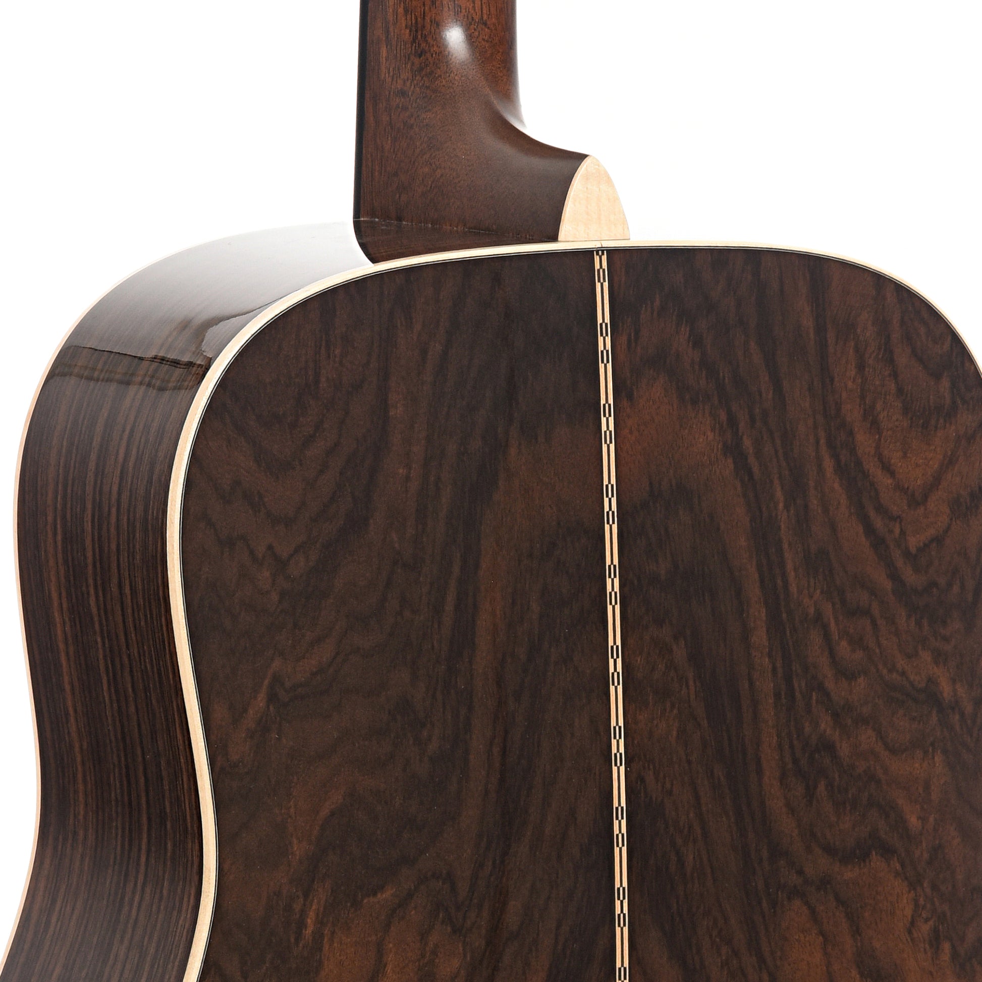 Neckjoint of Martin Custom Herringbone Sunburst 28-Style Dreadnought Guitar & Case, Wild Grain Rosewood & Adirondack Spruce