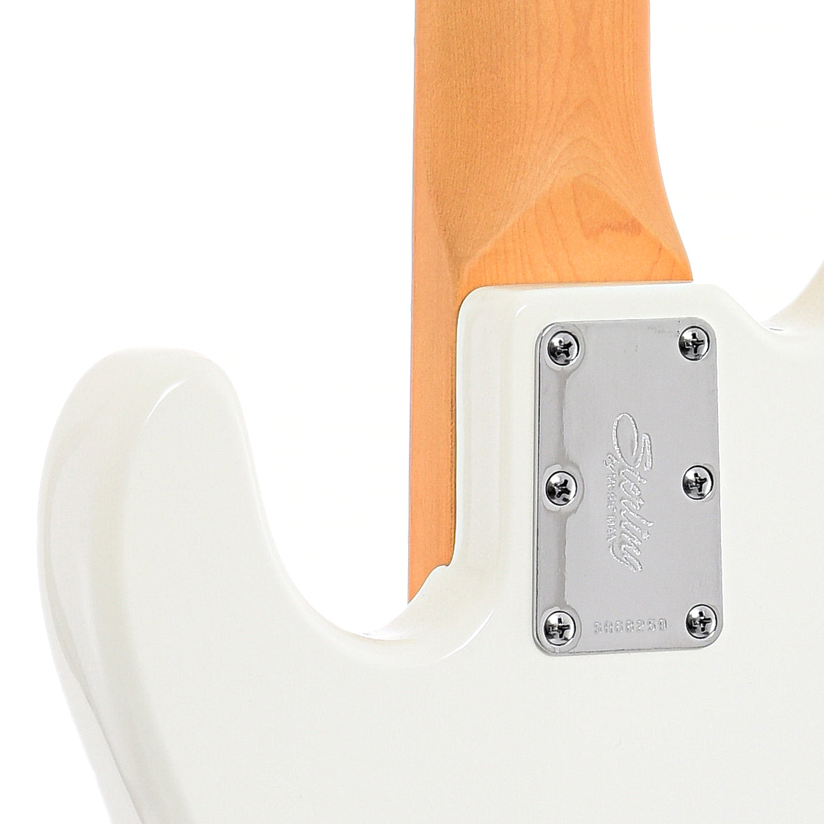 Neck joint of Sterling by Music Man RAY25CA 5-String Bass, Olympic White