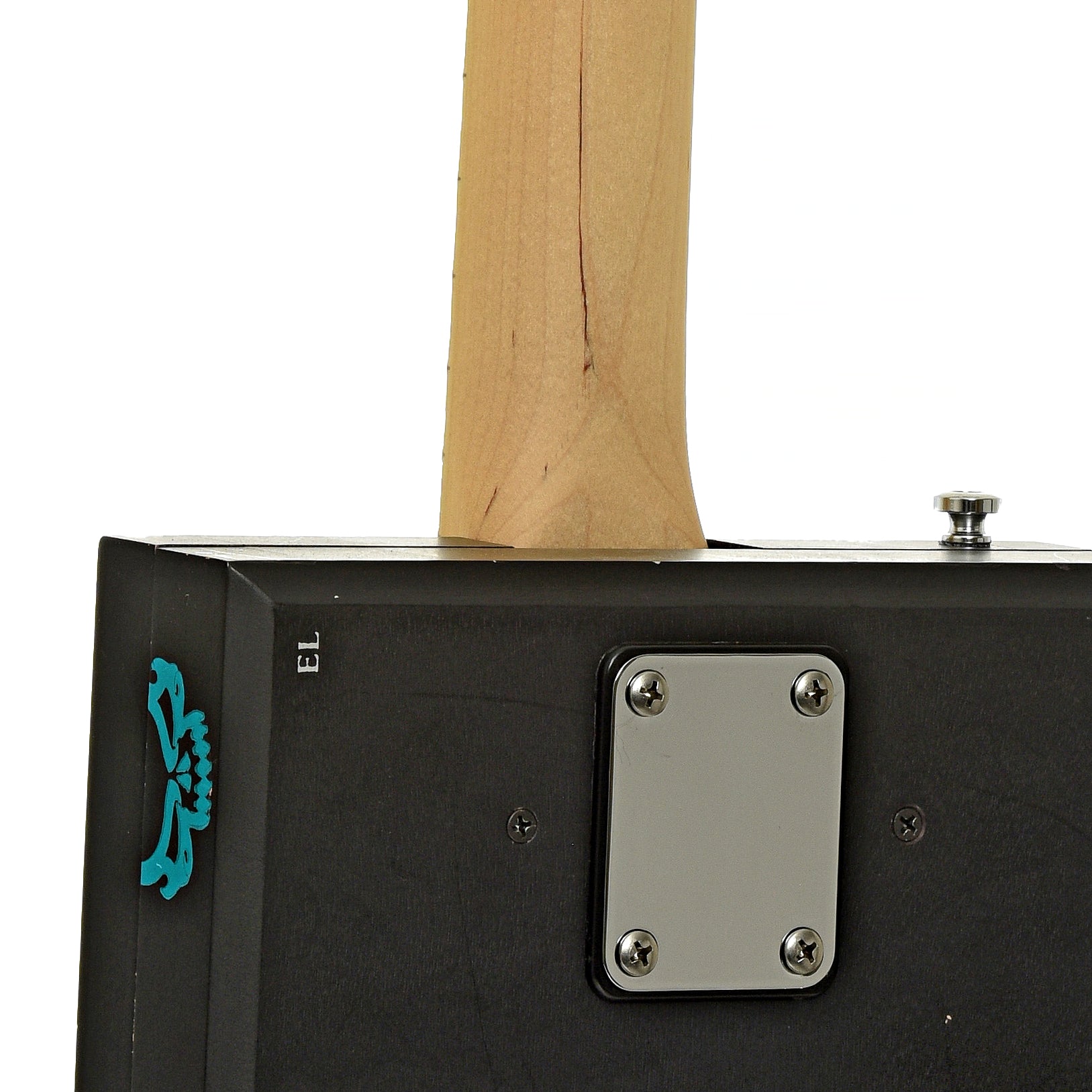 Neck joint of Get Down Guitars Cigar Box Electric Guitar.

