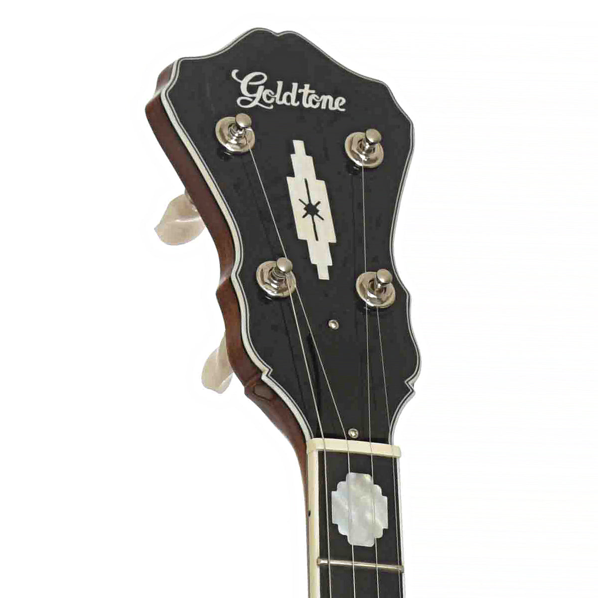 Front Headstock of Gold Tone Mastertone OB-12 Top Tension Resonator Banjo