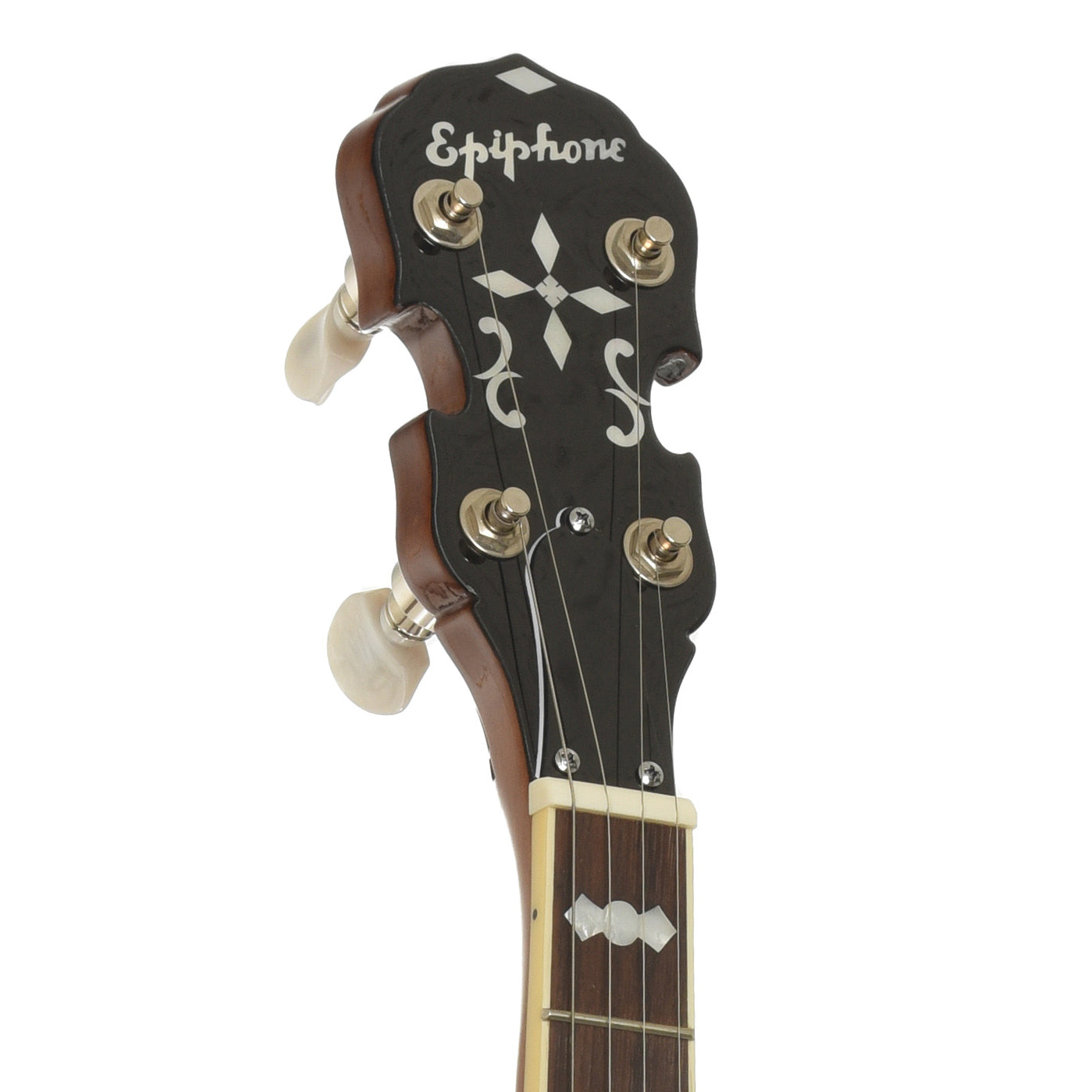 Headstock of Epiphone Mastertone Classic Resonator Banjo
