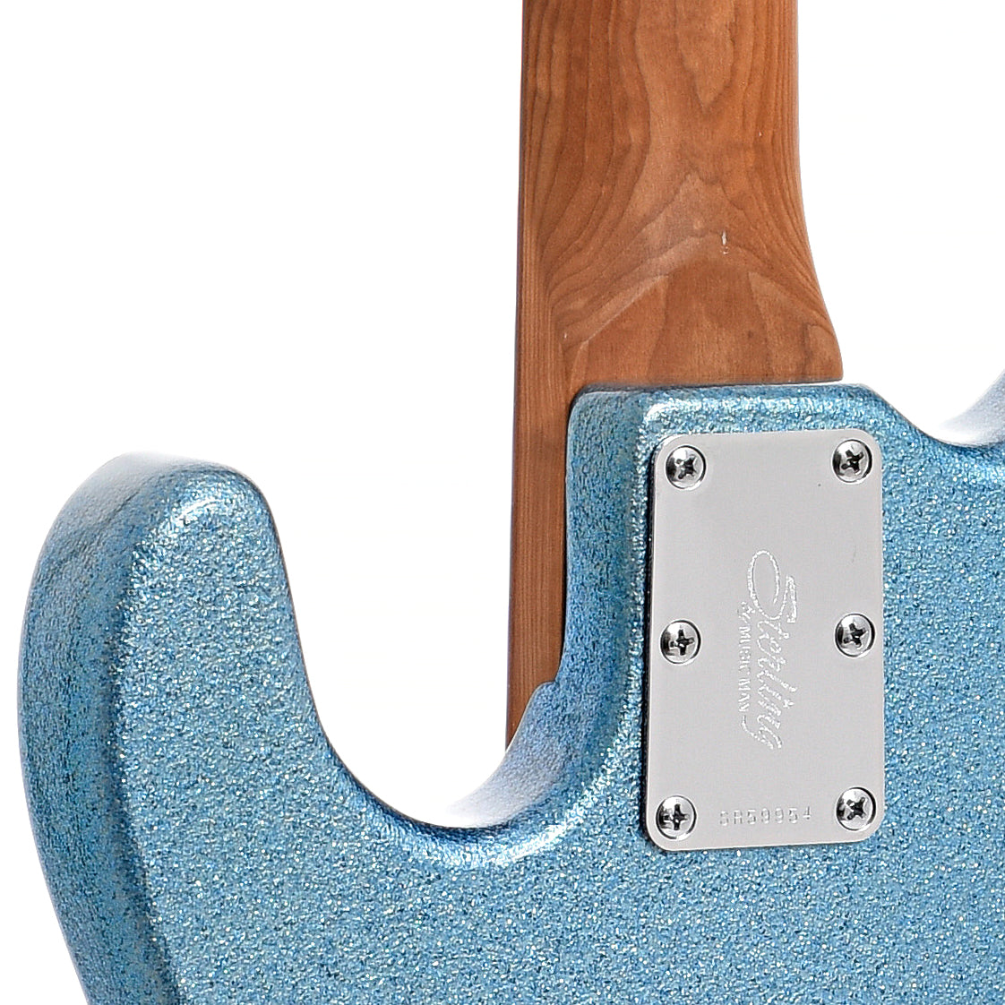 Neck joint of Sterling by Music Man B-Stock Stingray34 4-String Bass, Blue Sparkle