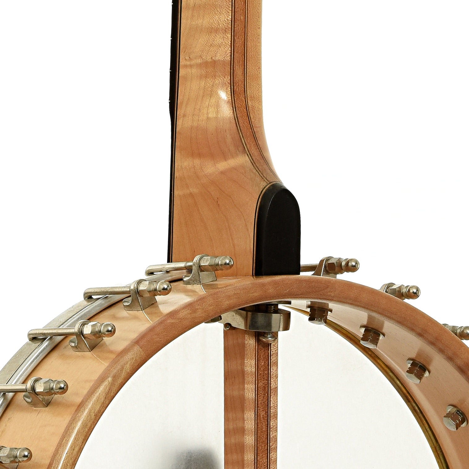 Neck joint of Chuck Lee Prairieville Custom Open Back Banjo 