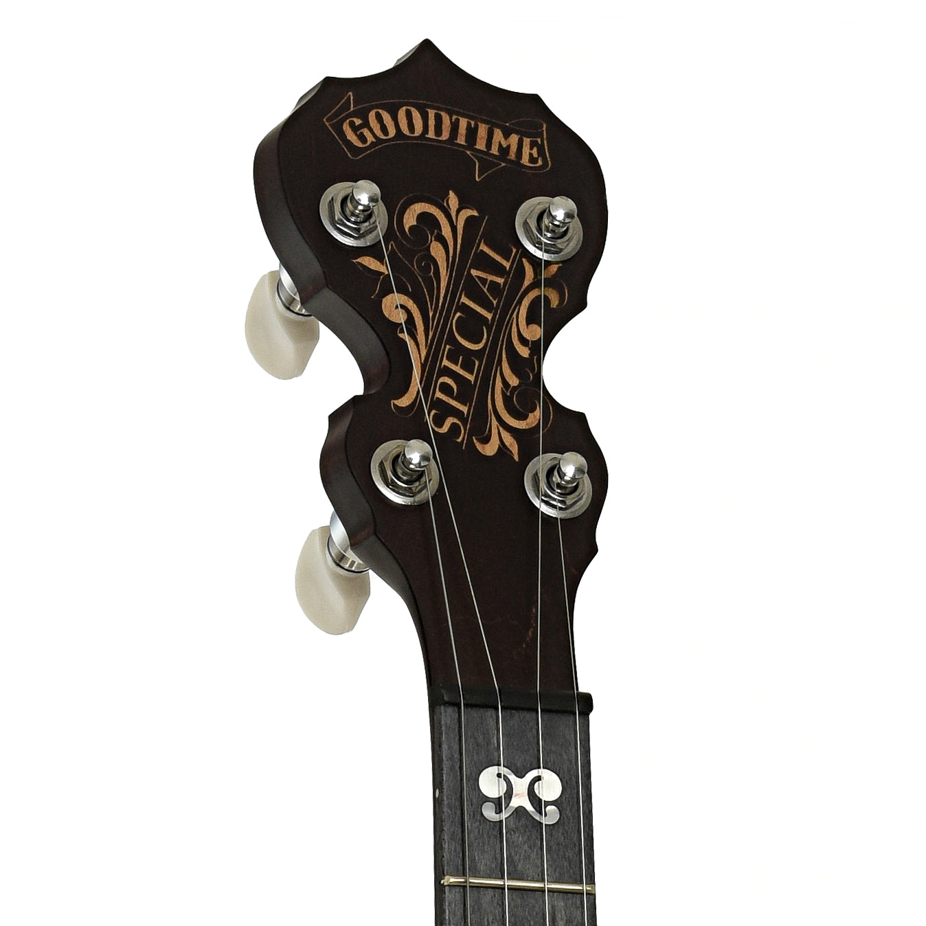 Headstock of Deering Artisan Goodtime II Special Resonator Banjo 