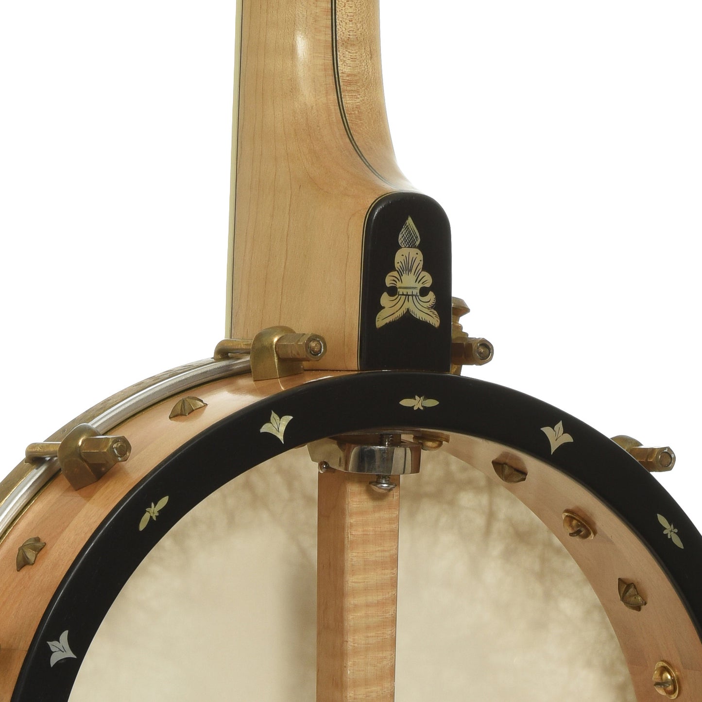 Neck joint of Cloverlick Custom Piney Woods Openback Banjo