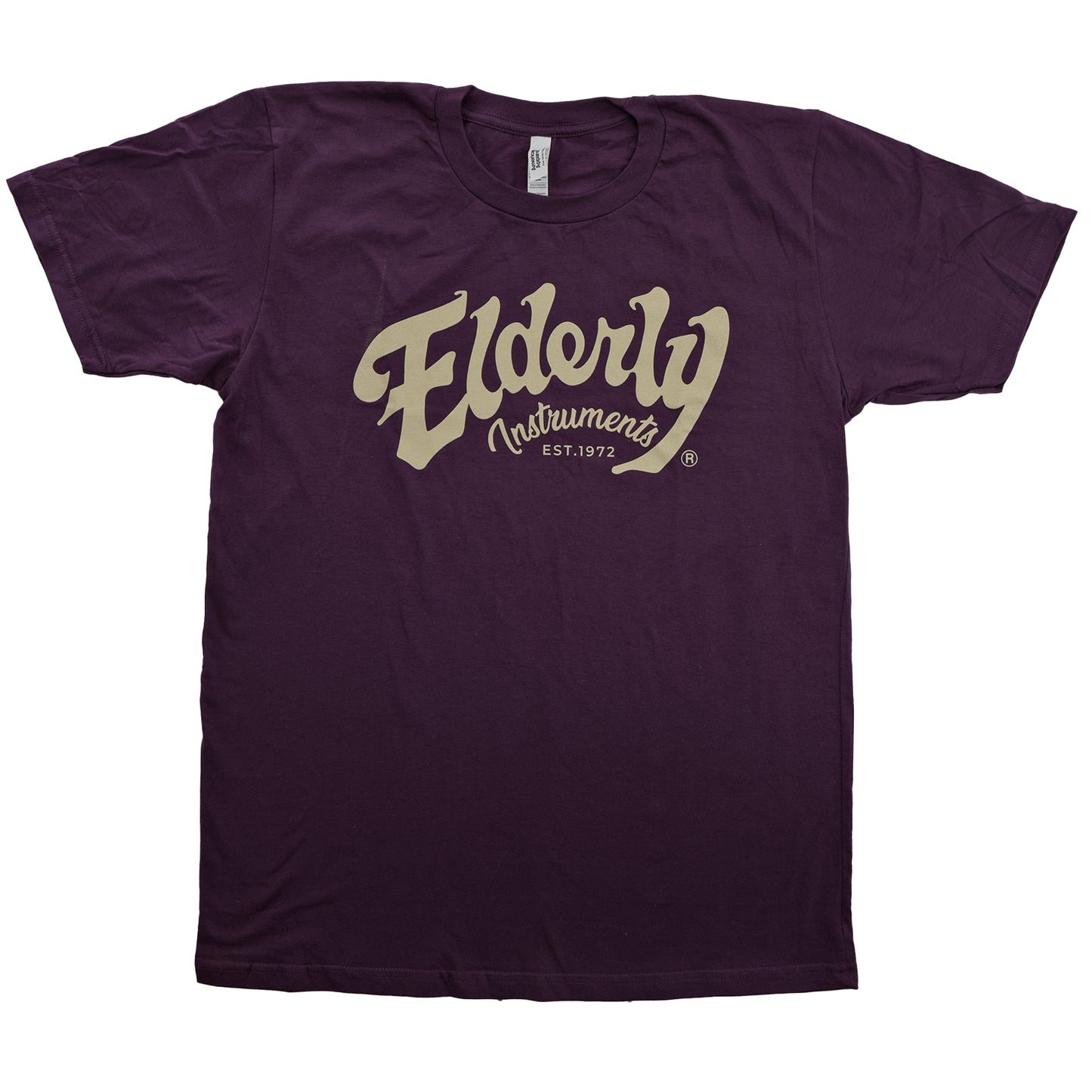 Front of Elderly Instruments 2-Sided Logo-Building Shirt, Eggplant