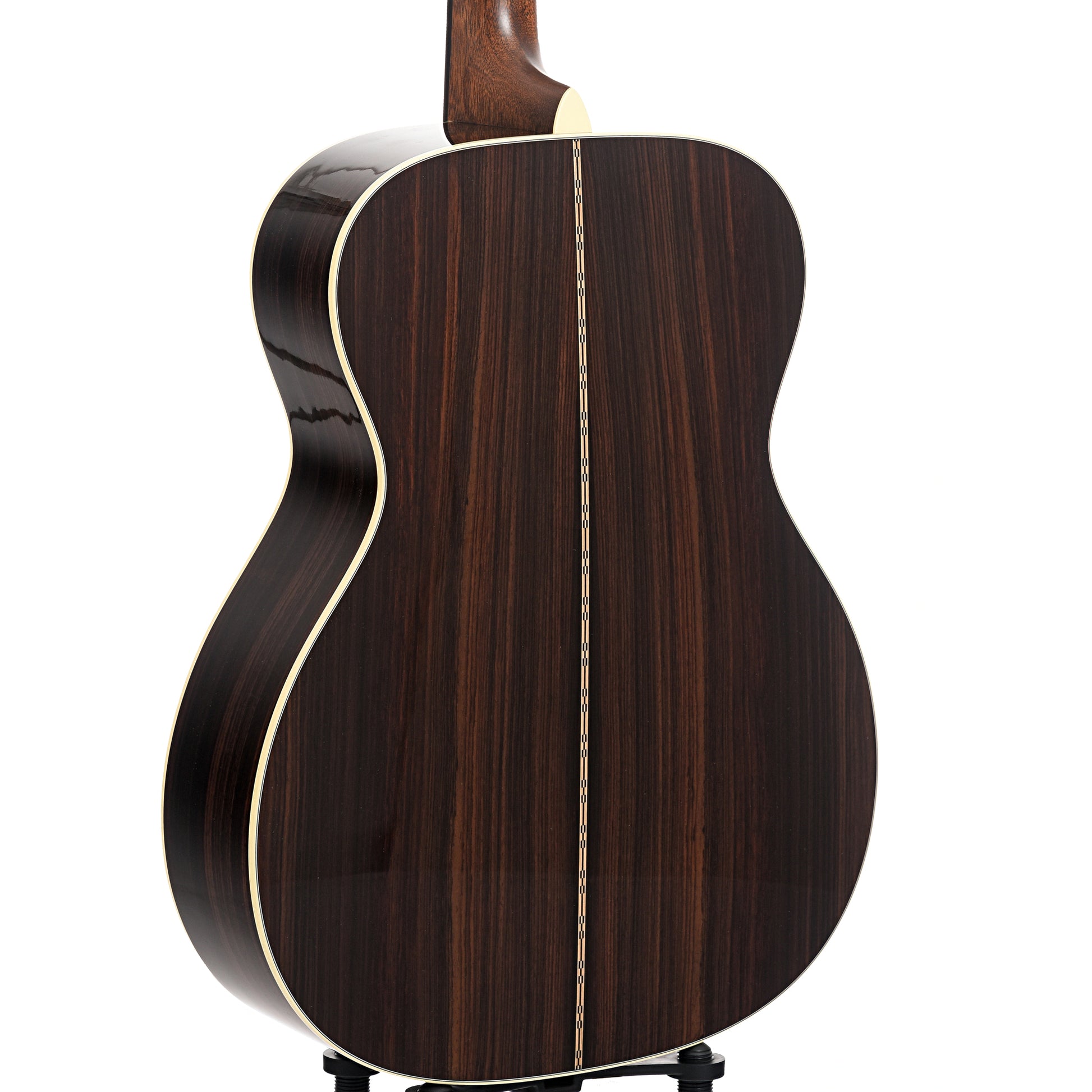 Back and side of Martin Custom Herringbone 28-Style OM Guitar & Case, Thinner Adirondack Top