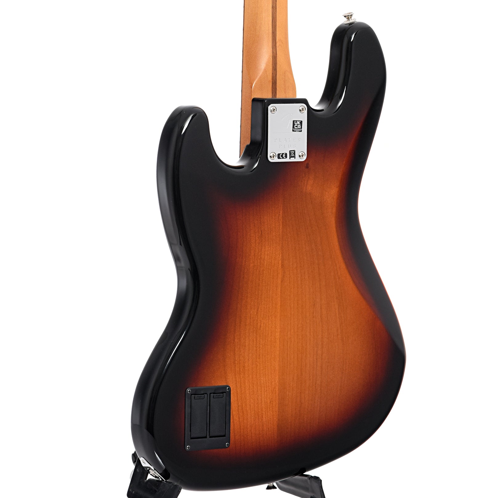 Back and side of Fender Player Plus Jazz Bass, 3-Color Sunburst