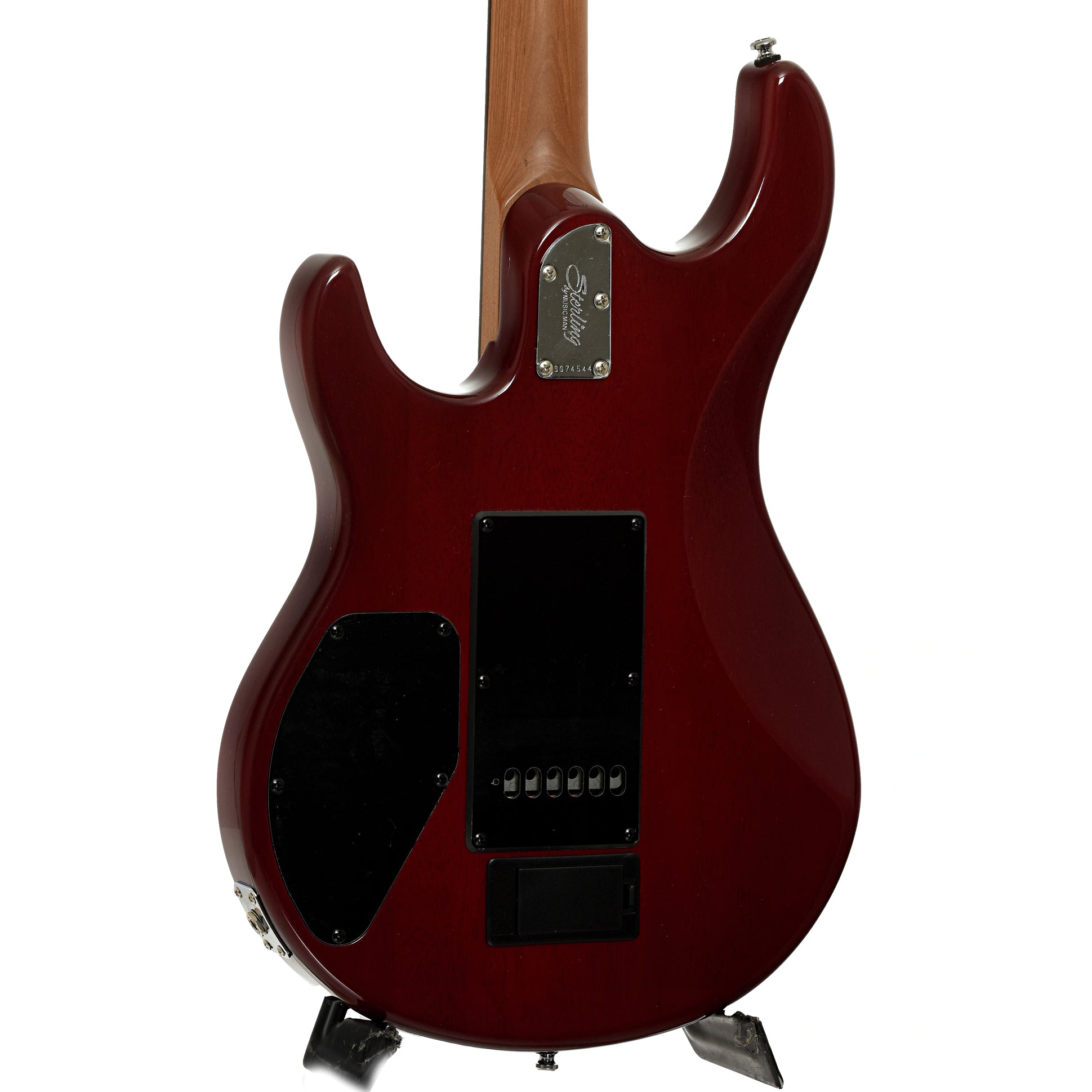 Back and side of Sterling by Music Man Luke HSS Electric Guitar, Heritage Cherry Burst