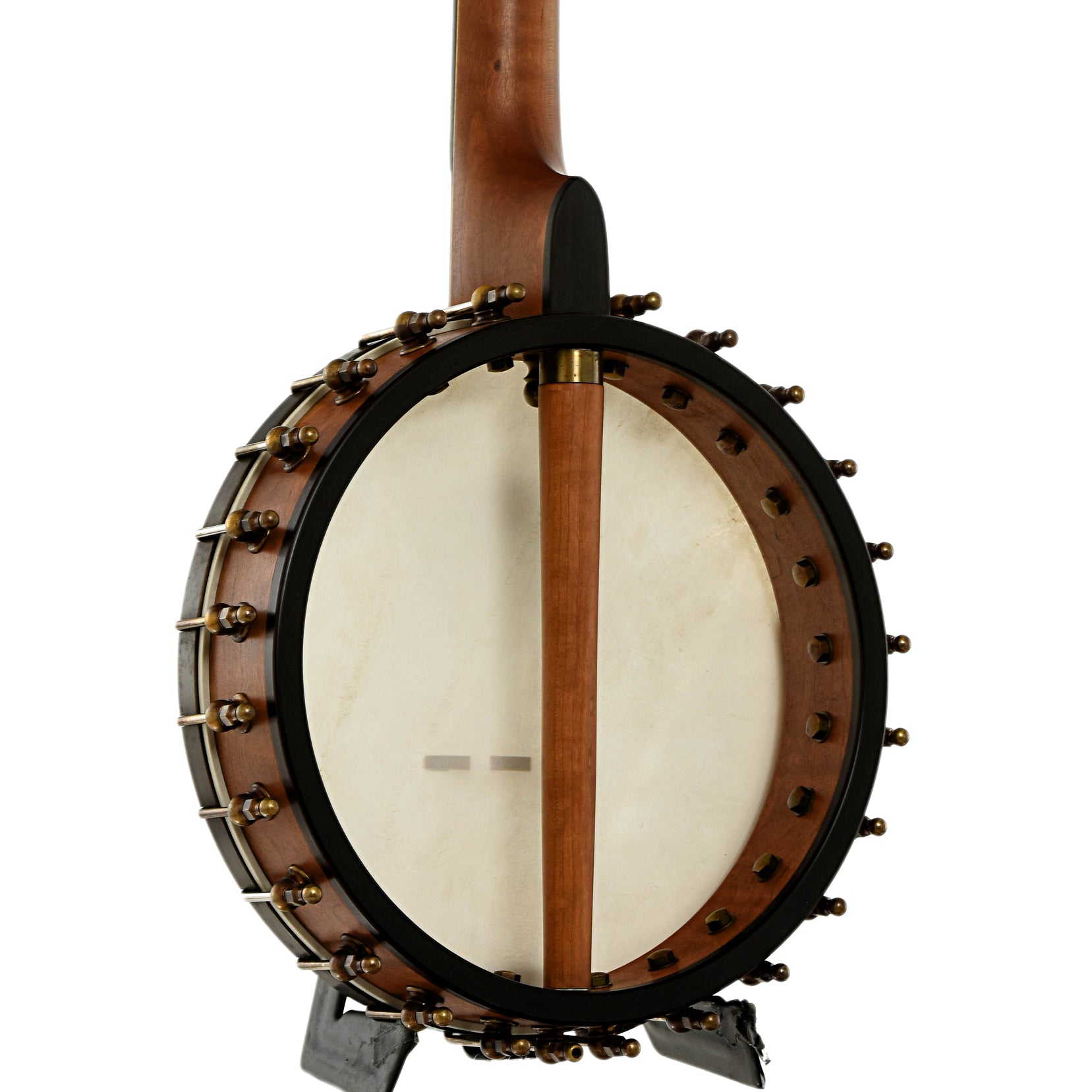 Back and side of Ome Wizard Cherry 11" Open Back Banjo 