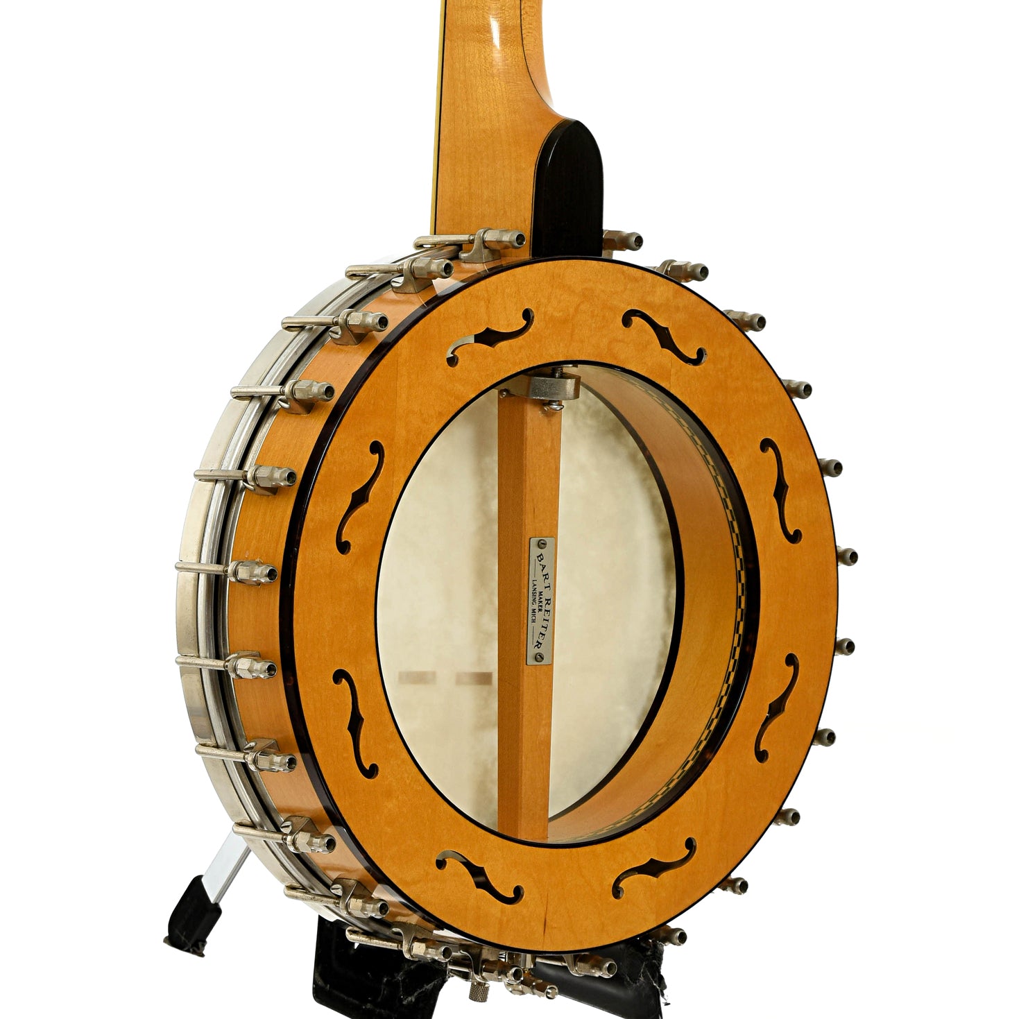 Back and side of Bart Reiter Professional Open Back Banjo