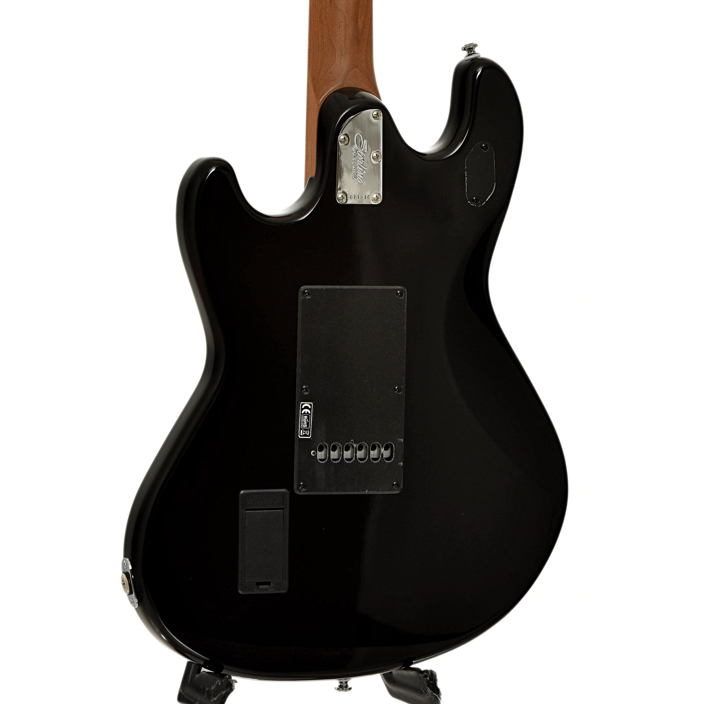 Back and side of Sterling by Music Man StingRay Plus Electric Guitar, Black