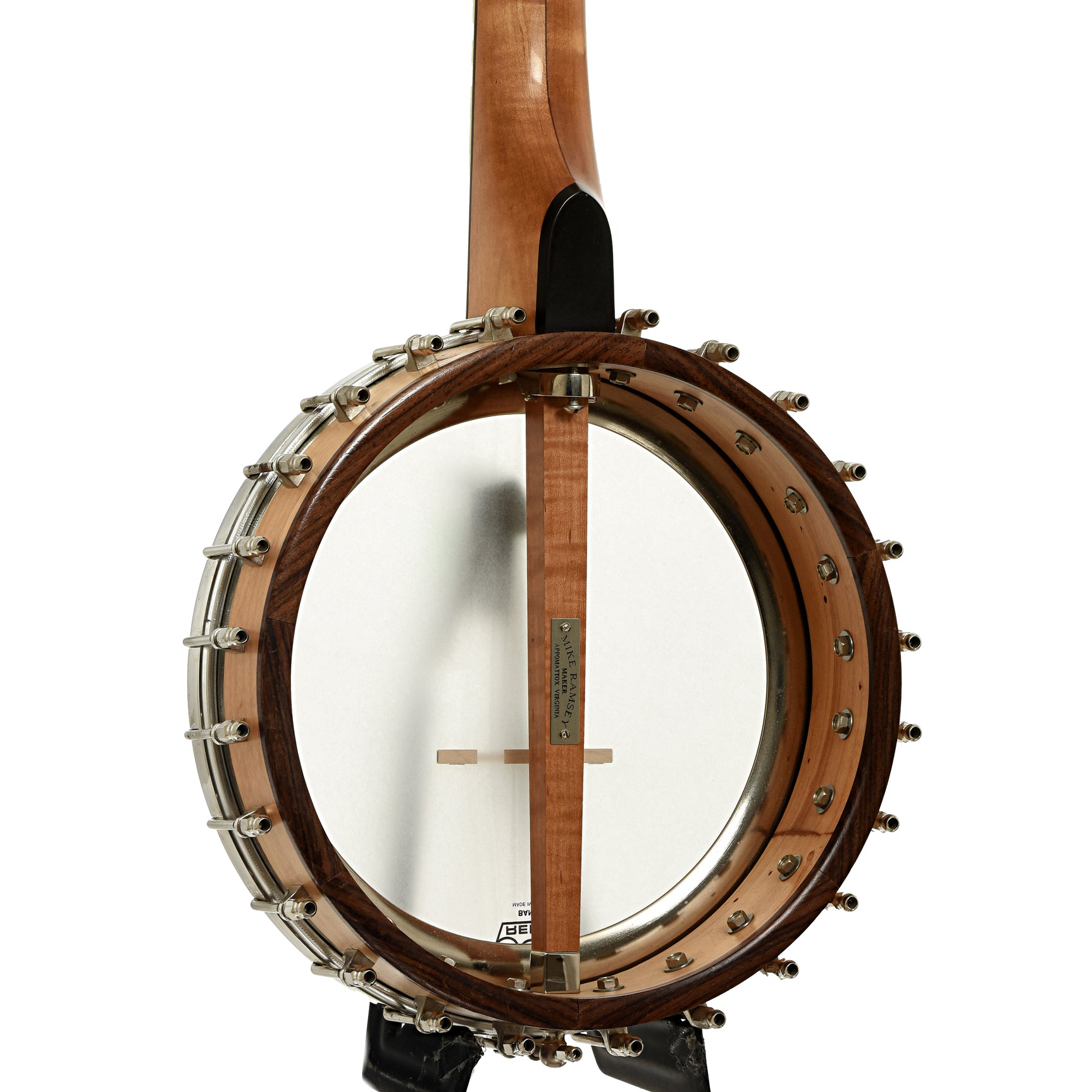 Back and side of Mike Ramsey Bacon Model Open Back Banjo