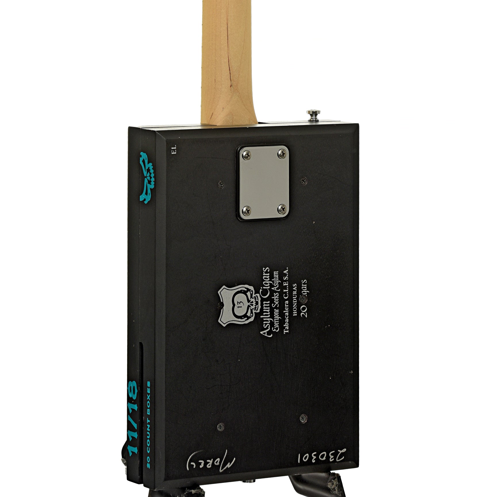 Back and side iof Get Down Guitars Cigar Box Electric Guitar