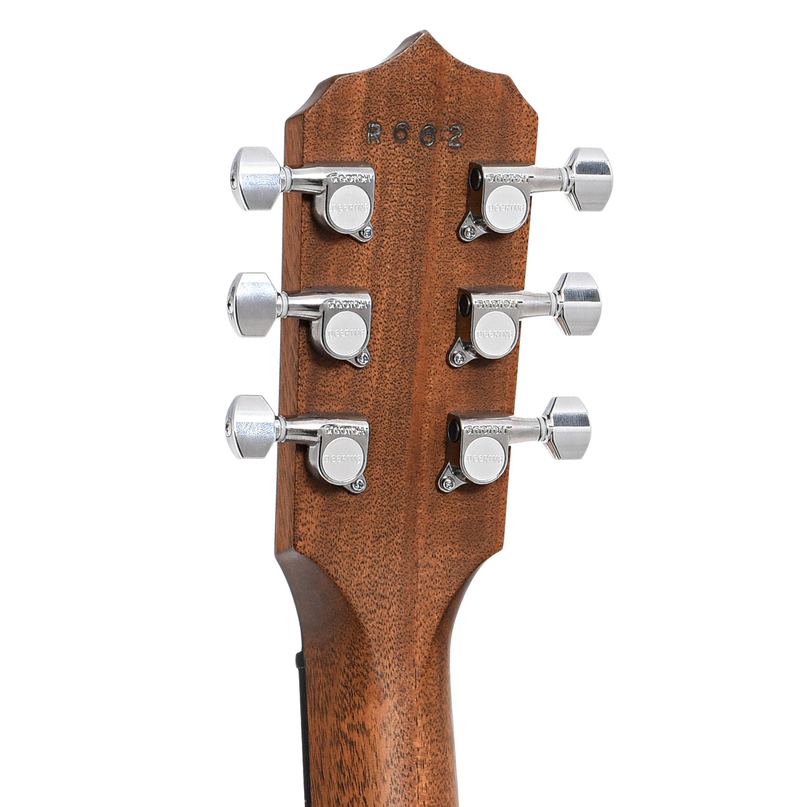 Back headstock of Deering Boston 6 A/E Banjo-Guitar (2012)