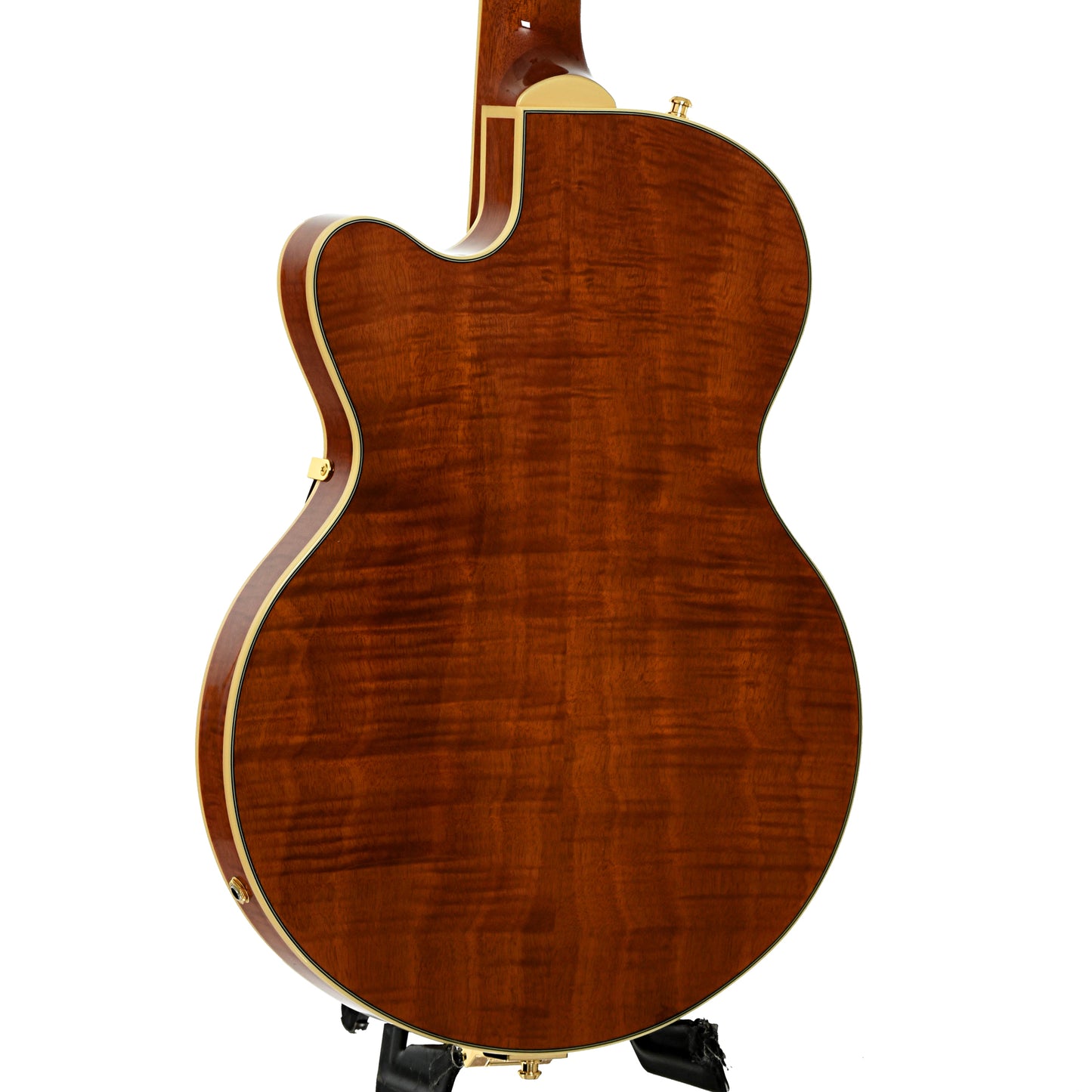 Back and side of Gretsch Electromatic LTD Flame Okoume Broadkaster Jr. Single-Cut with Bigsby, Roundup Orange