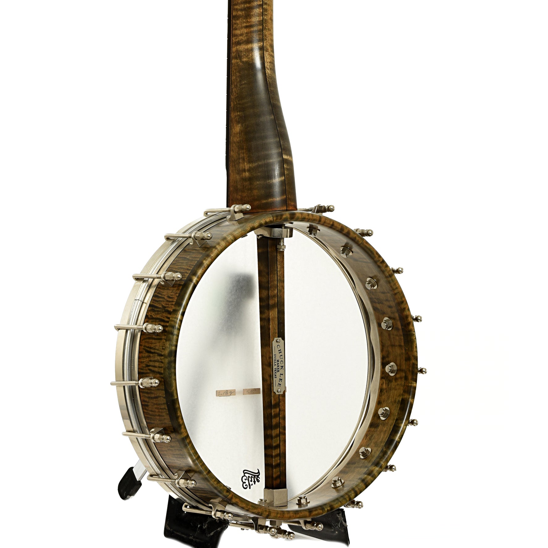 Back and side of Chuck Lee Lone Star Custom Open Back Banjo