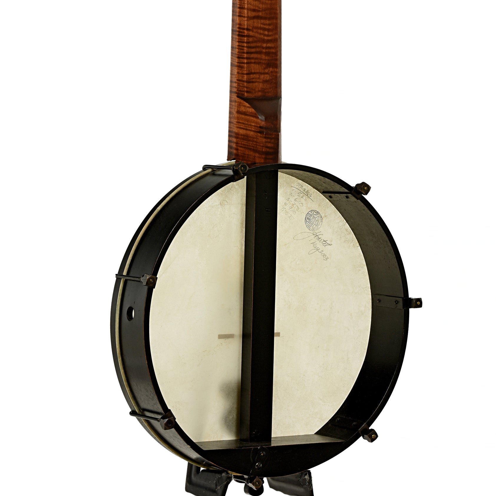 Back and side of James Hartel Joel Sweeney Fretless Minstrel Banjo 