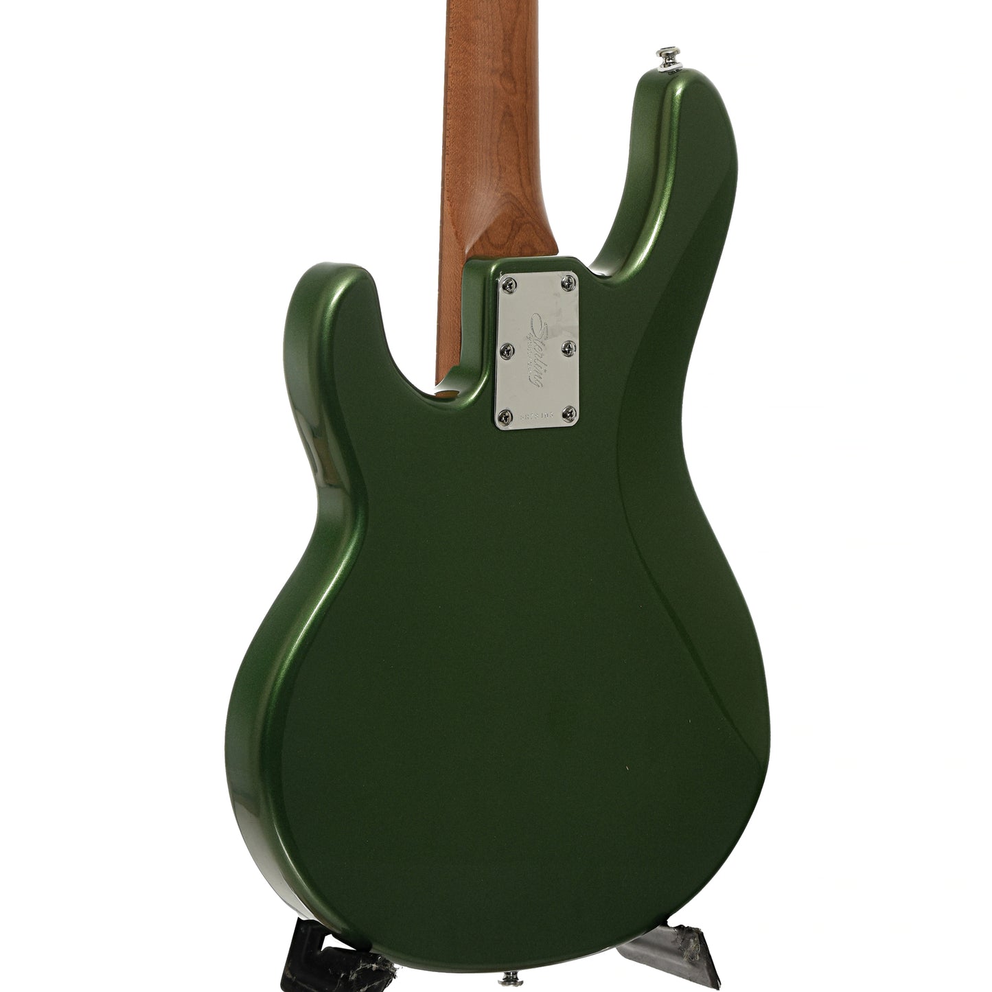 Back and side of Sterling by Music Man Stingray Short Scale Electric Bass, Charging Green