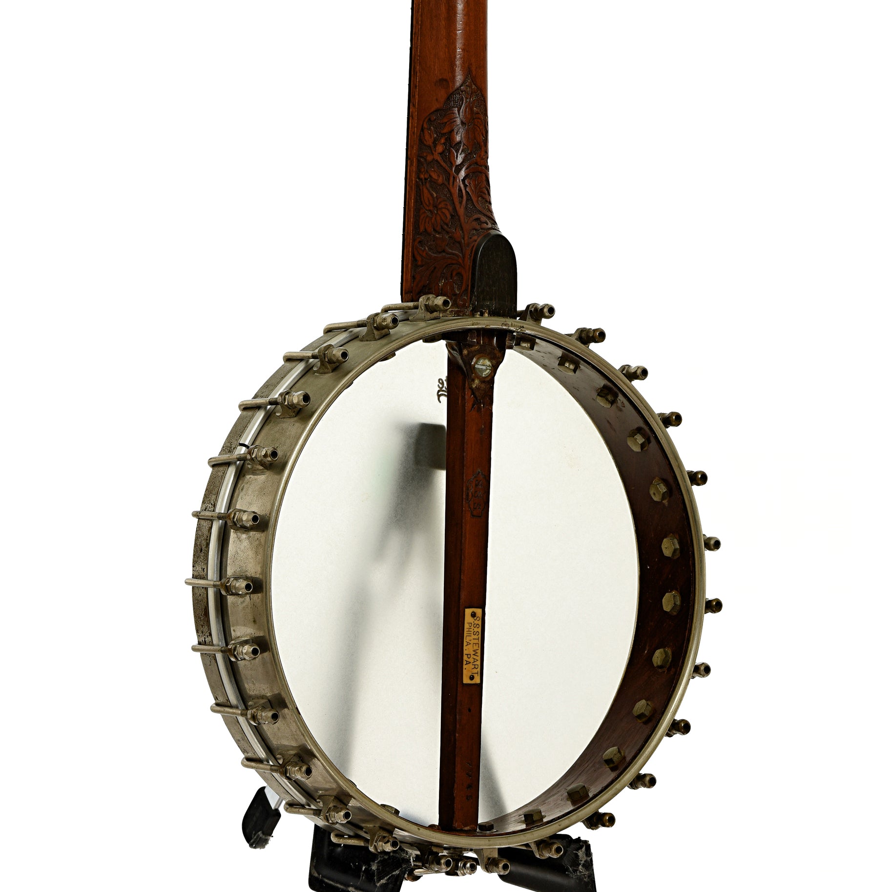 Back and side of S.S. Stewart Universal Favorite No. 2 + Openback Banjo