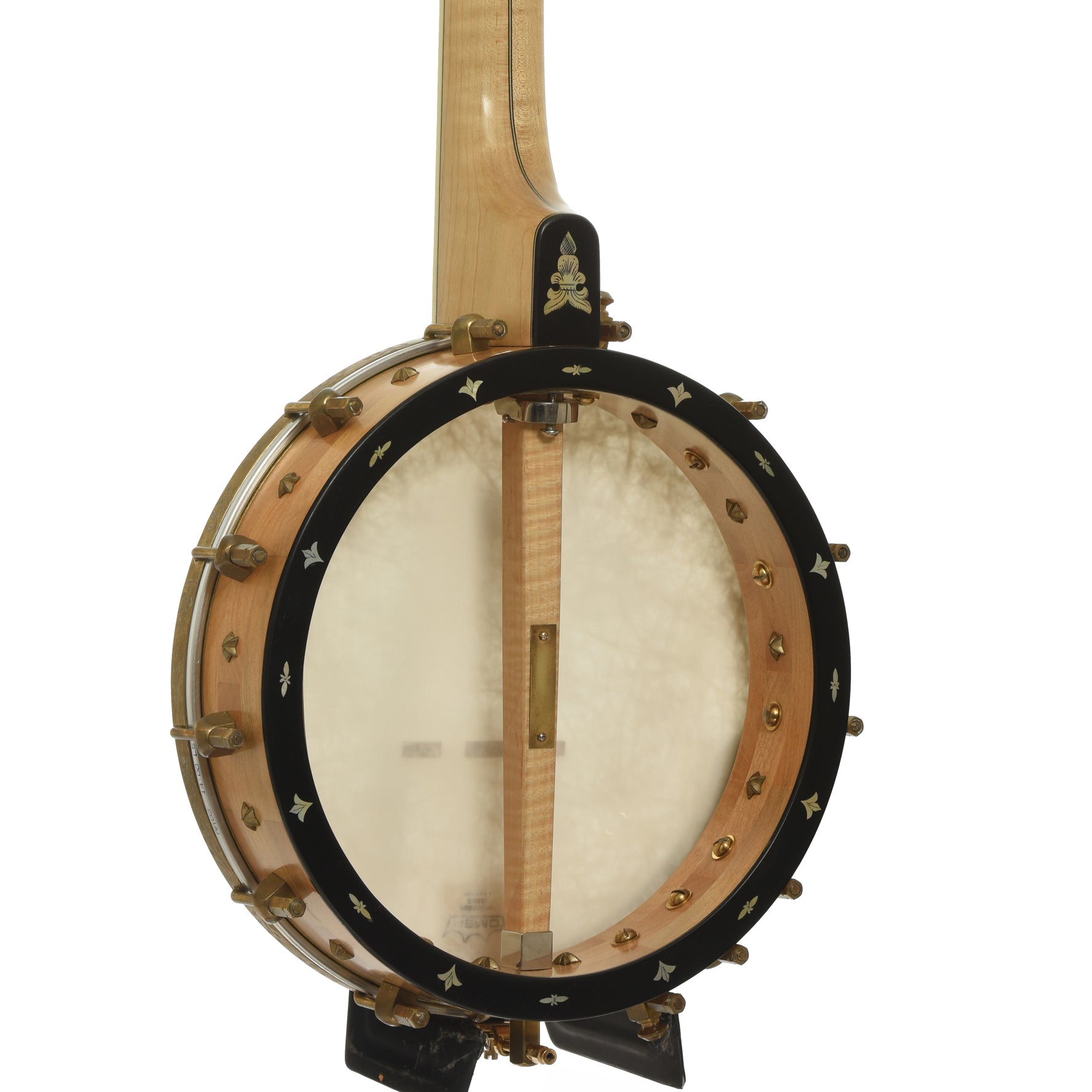 Back and side of Cloverlick Custom Piney Woods Openback Banjo