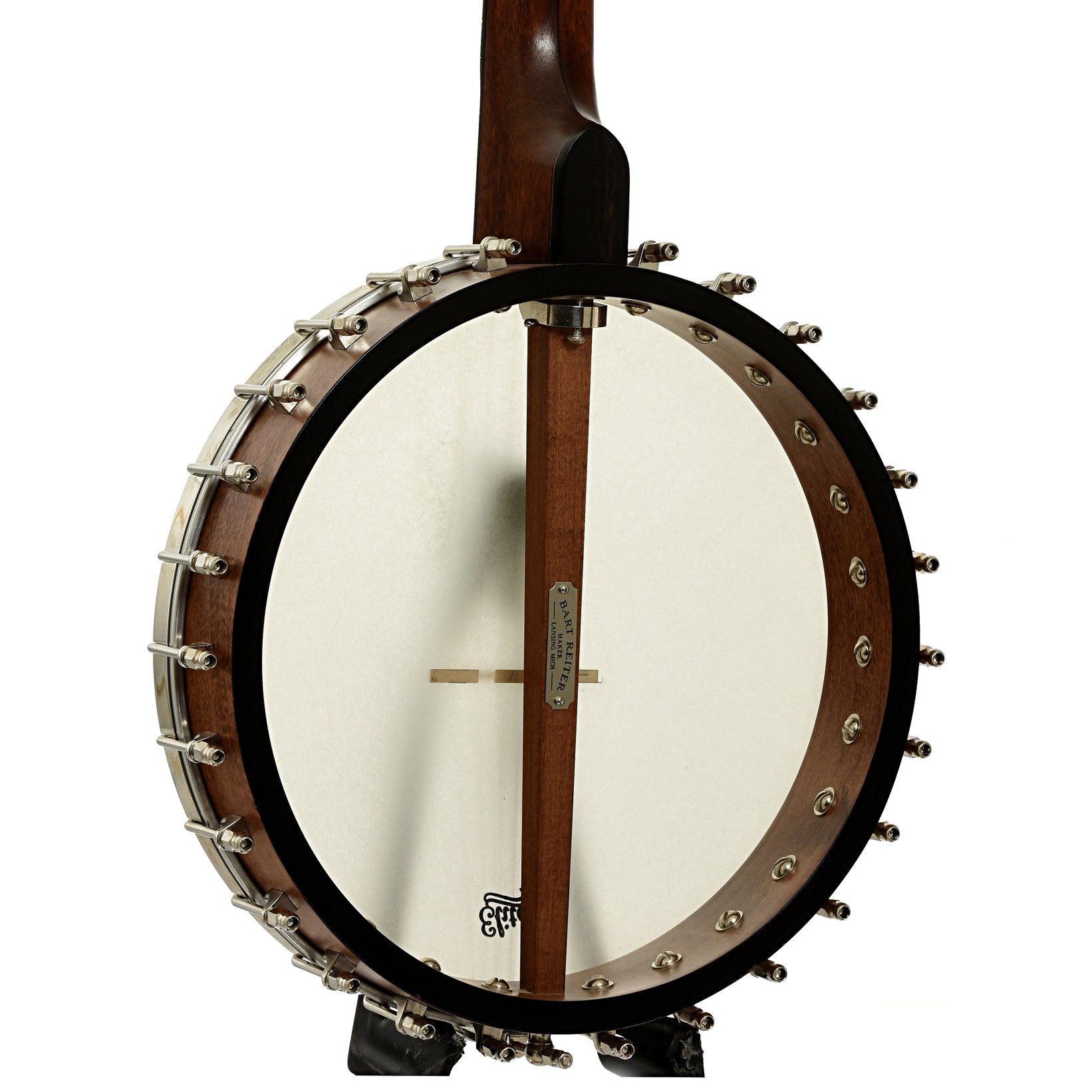 Back and side of Bart Reiter Round Peak 12" Open Back Banjo