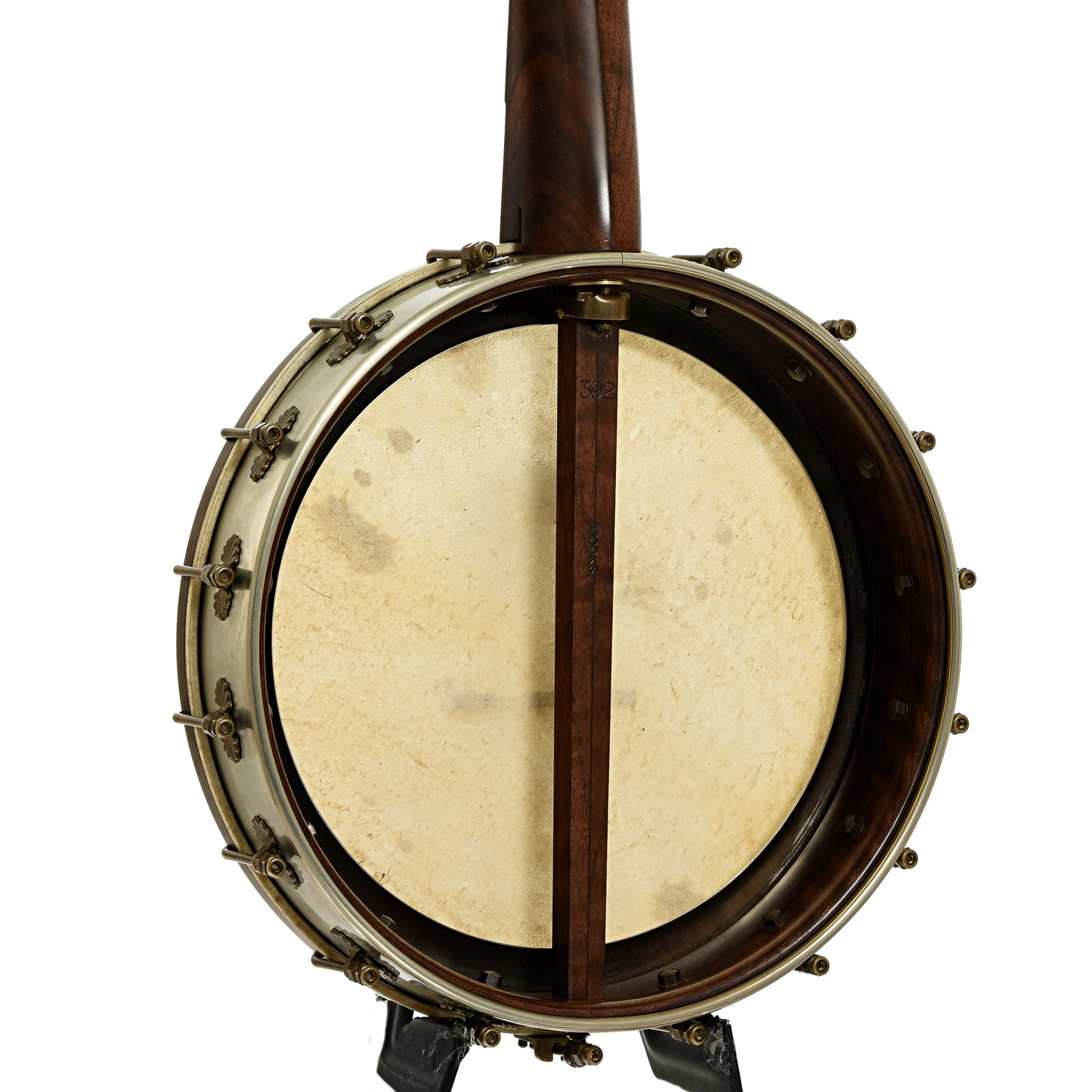 Back and side of Brooks Masten Silverspun Custom Walnut 12" Openback Banjo