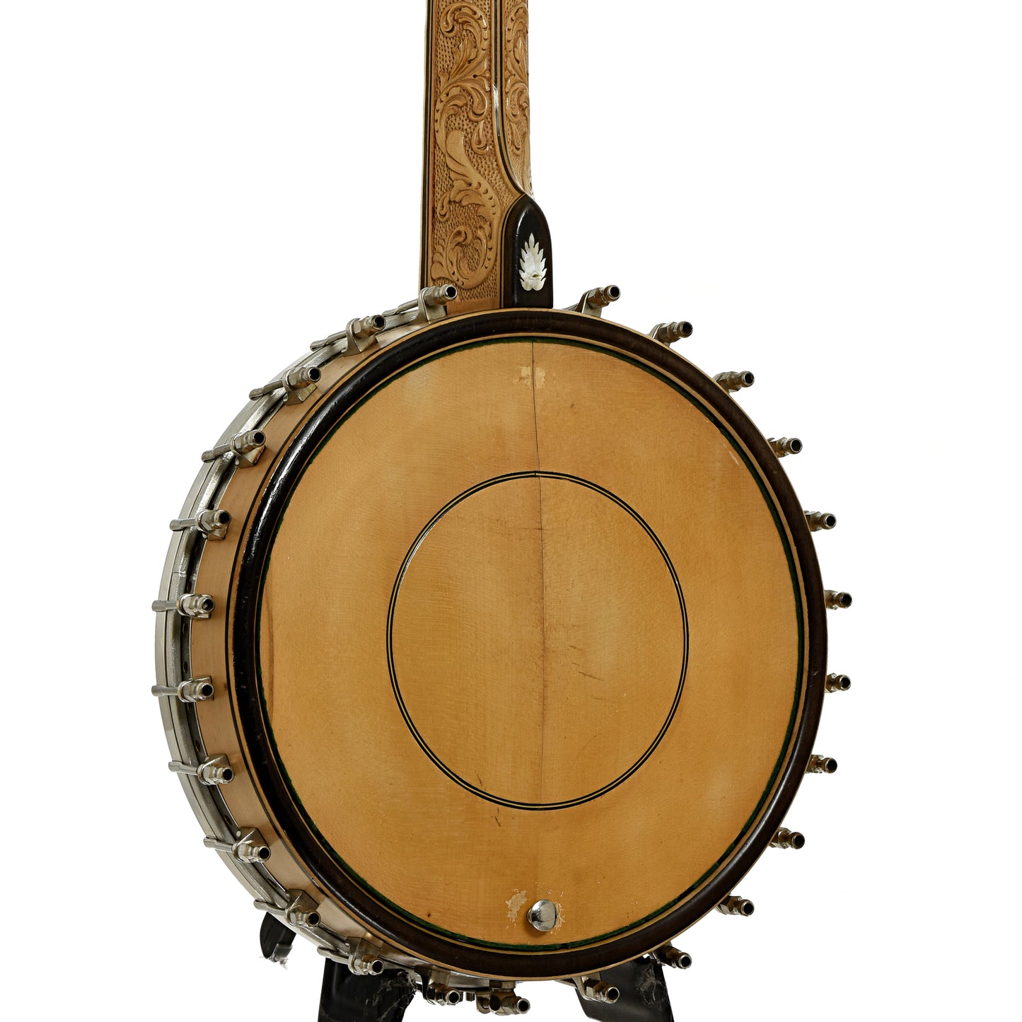Back and side of Bacon Blue Ribbon A1 Special Open Back Banjo