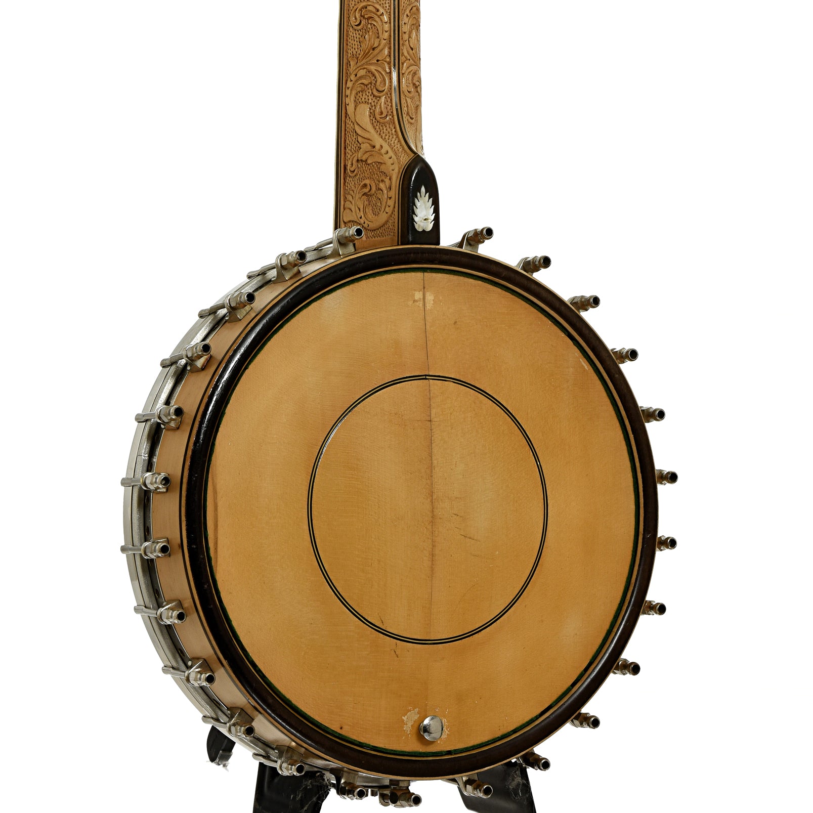 Back and side of Bacon Blue Ribbon A1 Special Open Back Banjo
