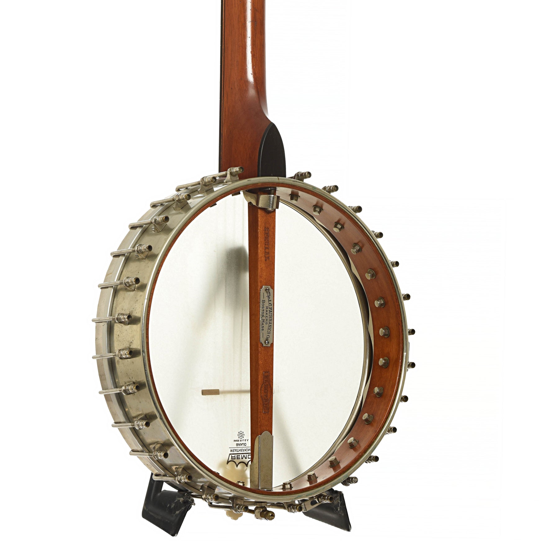 Back and side of A.C. Fairbanks Special Electric Openback Banjo