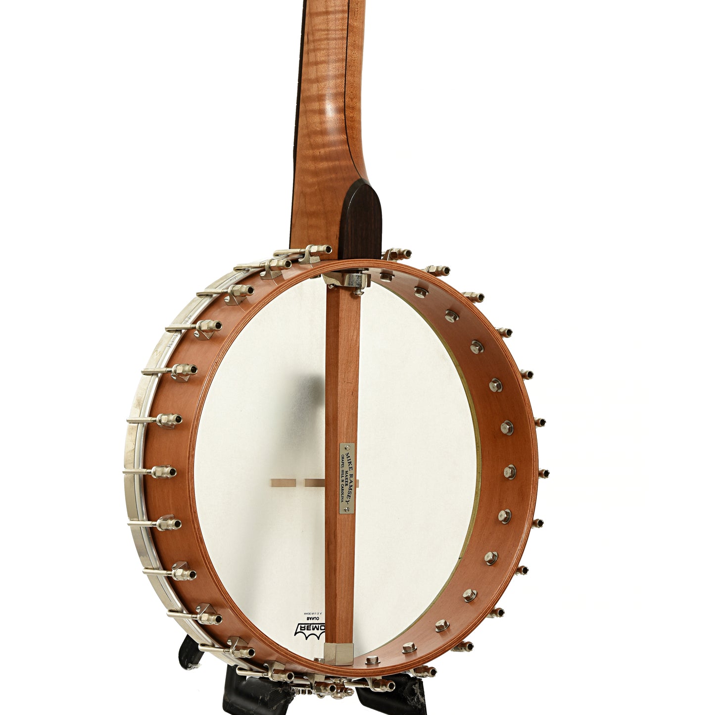 Back and side of Mike Ramsey Chanterelle Cherry Special 12" Open Back Banjo 