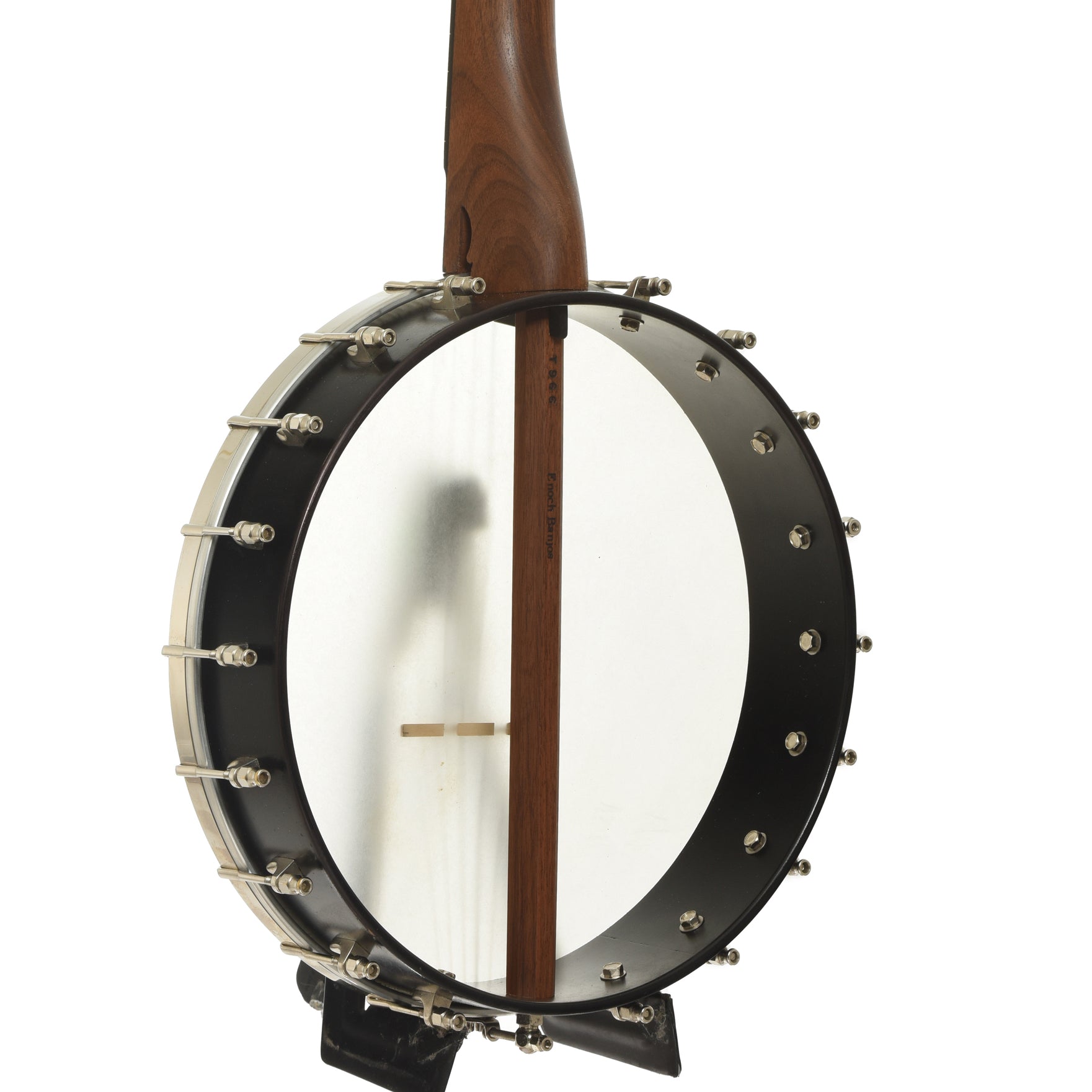 Back and side of Enoch Tradesman Flush Fret Openback Banjo 
