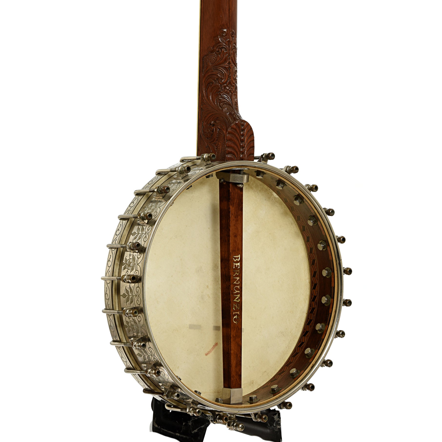 Back and side of Doug Unger Presentation Open Back Banjo
