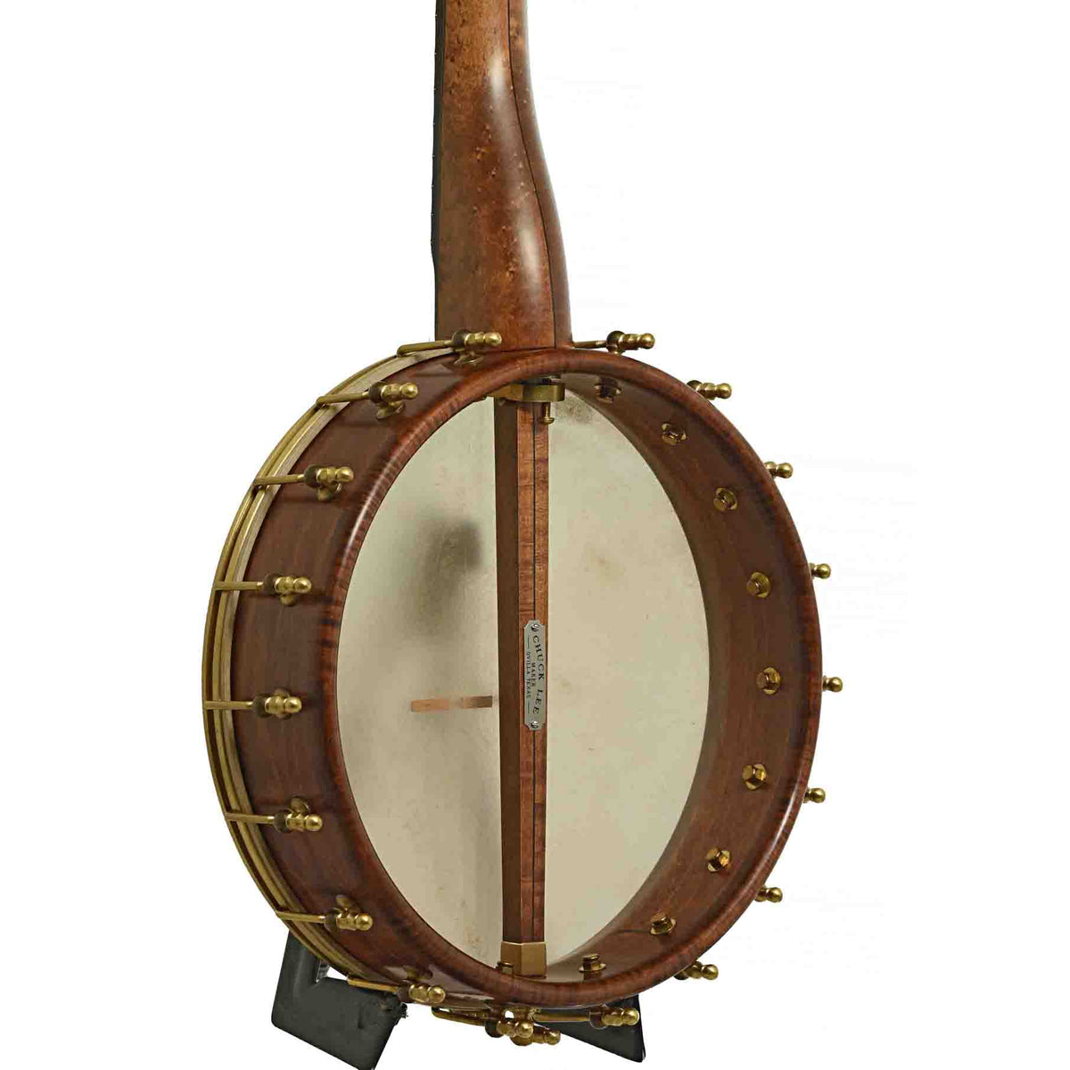Back & Side of Chuck Lee Lone Star 12in Openback Banjo & Case, #877